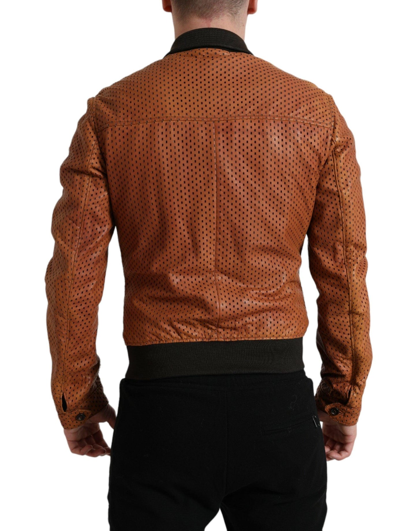 Dolce & Gabbana Elegant Leather Perforated Bomber Jacket - Arichezz.store