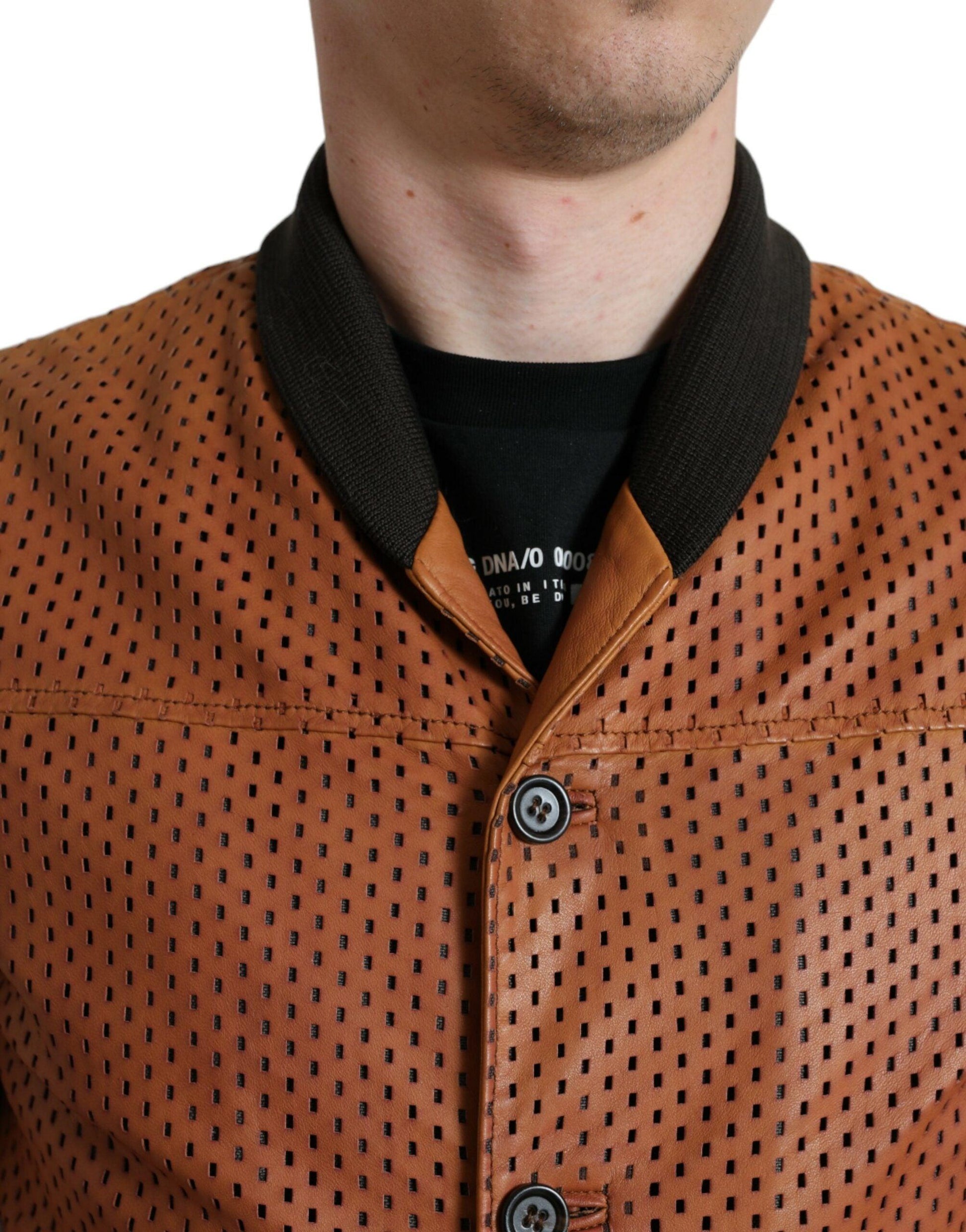 Dolce & Gabbana Elegant Leather Perforated Bomber Jacket - Arichezz.store