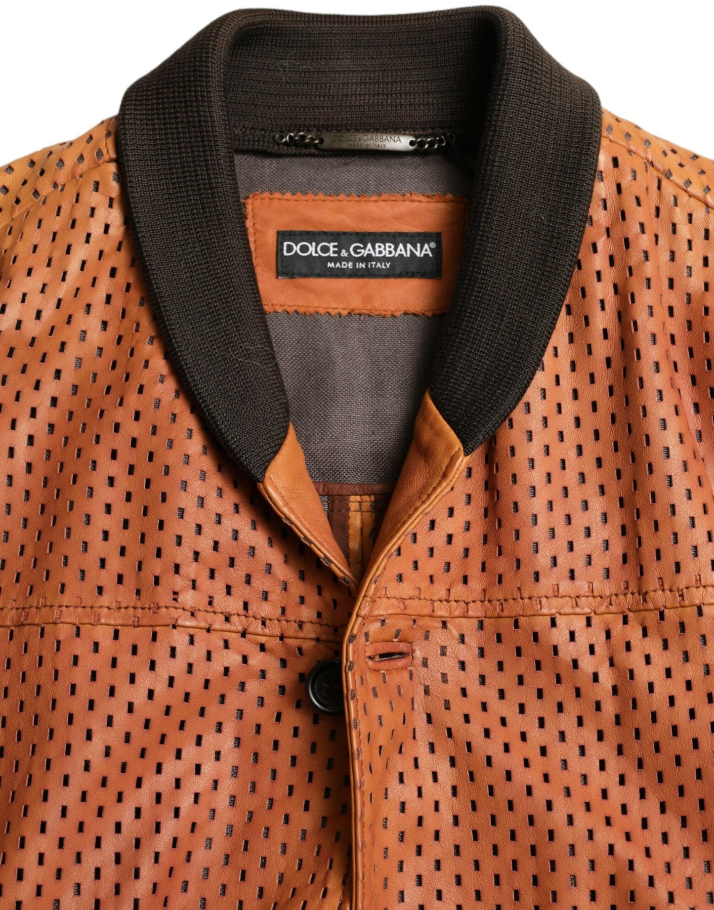 Dolce & Gabbana Elegant Leather Perforated Bomber Jacket - Arichezz.store