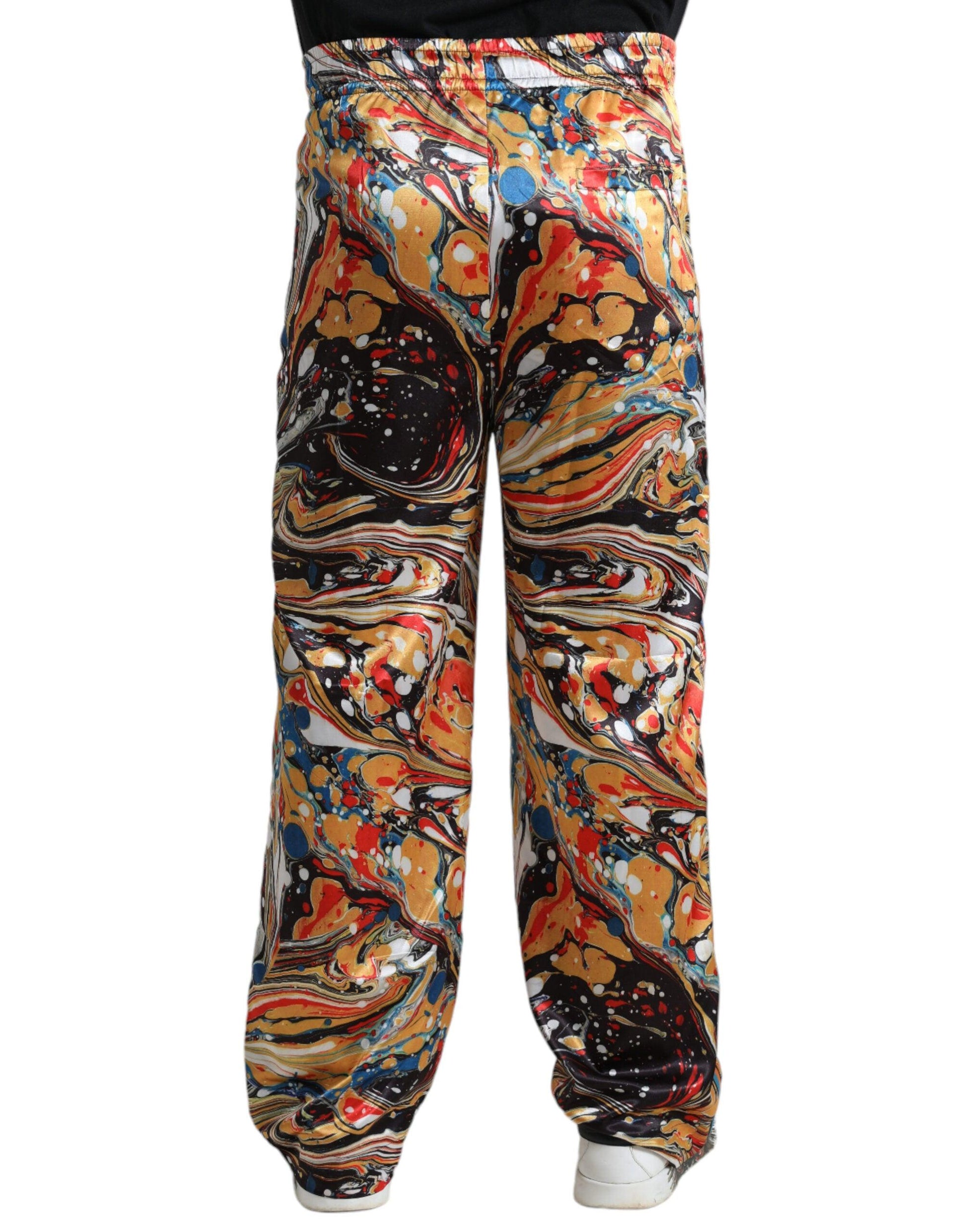 Dolce & Gabbana Elegant Satin Track Pants in Multicolor Marble - Arichezz.store