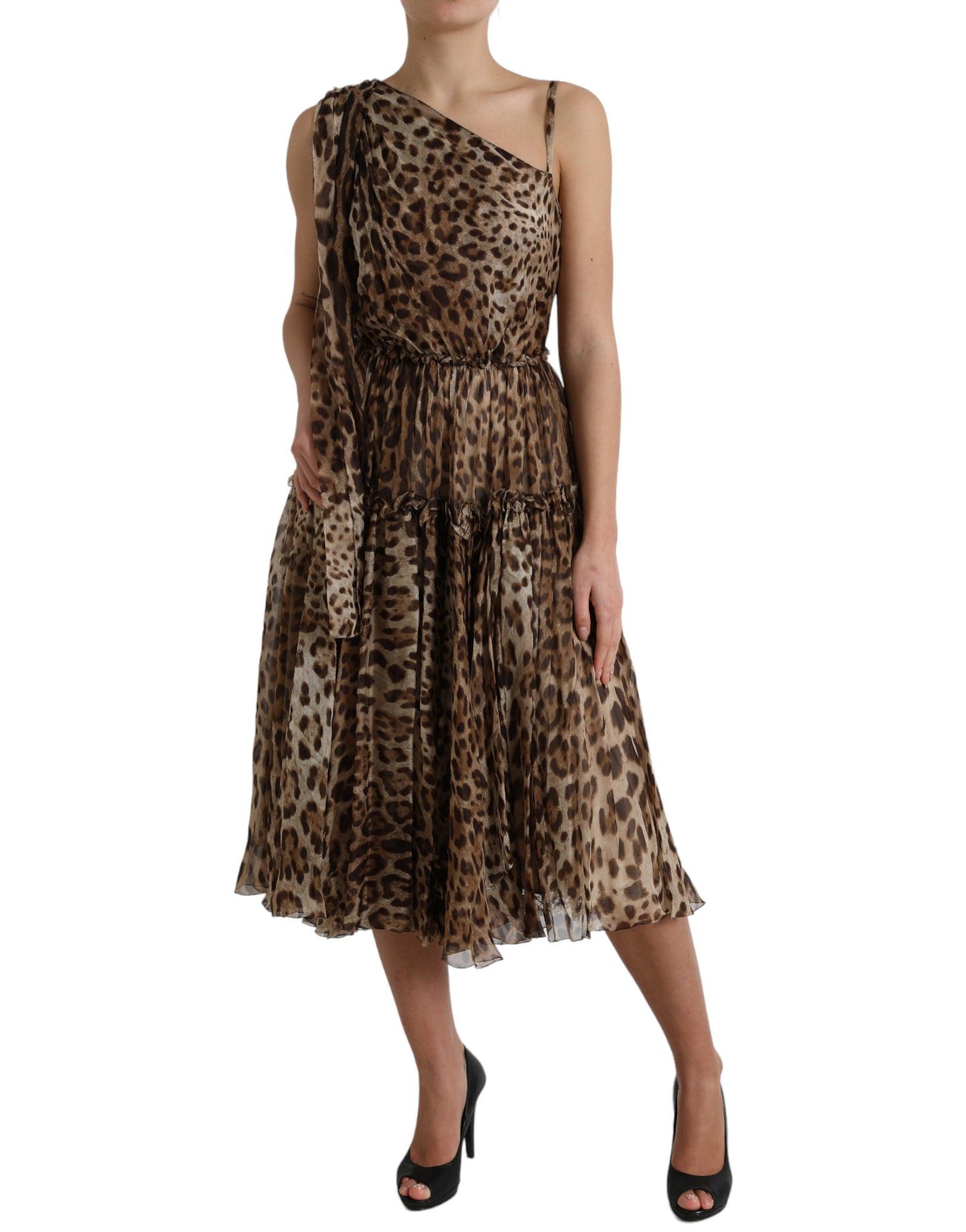 Dolce & Gabbana Elegant One-Shoulder Leopard Midi Dress - Arichezz.store