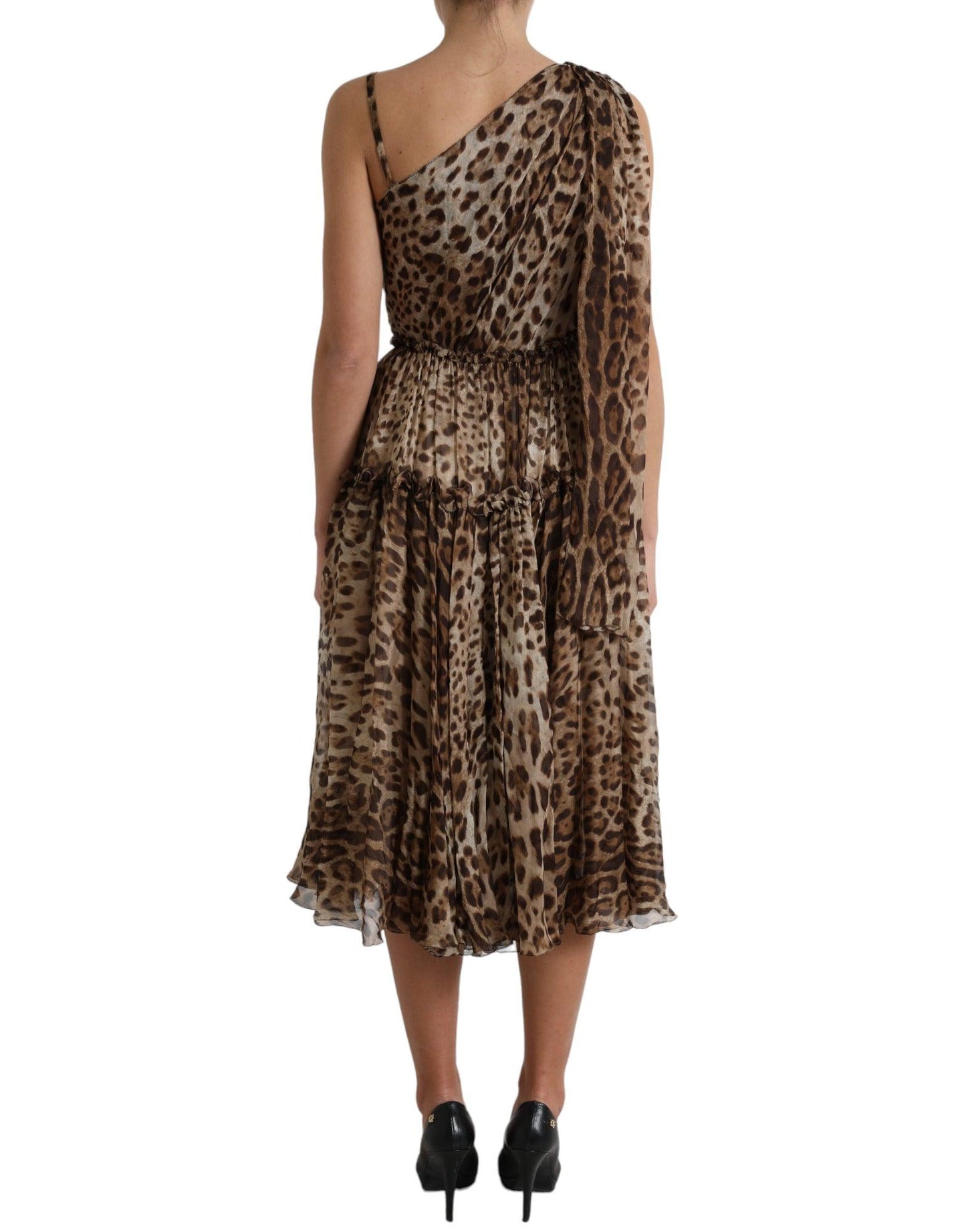 Dolce & Gabbana Elegant One-Shoulder Leopard Midi Dress - Arichezz.store