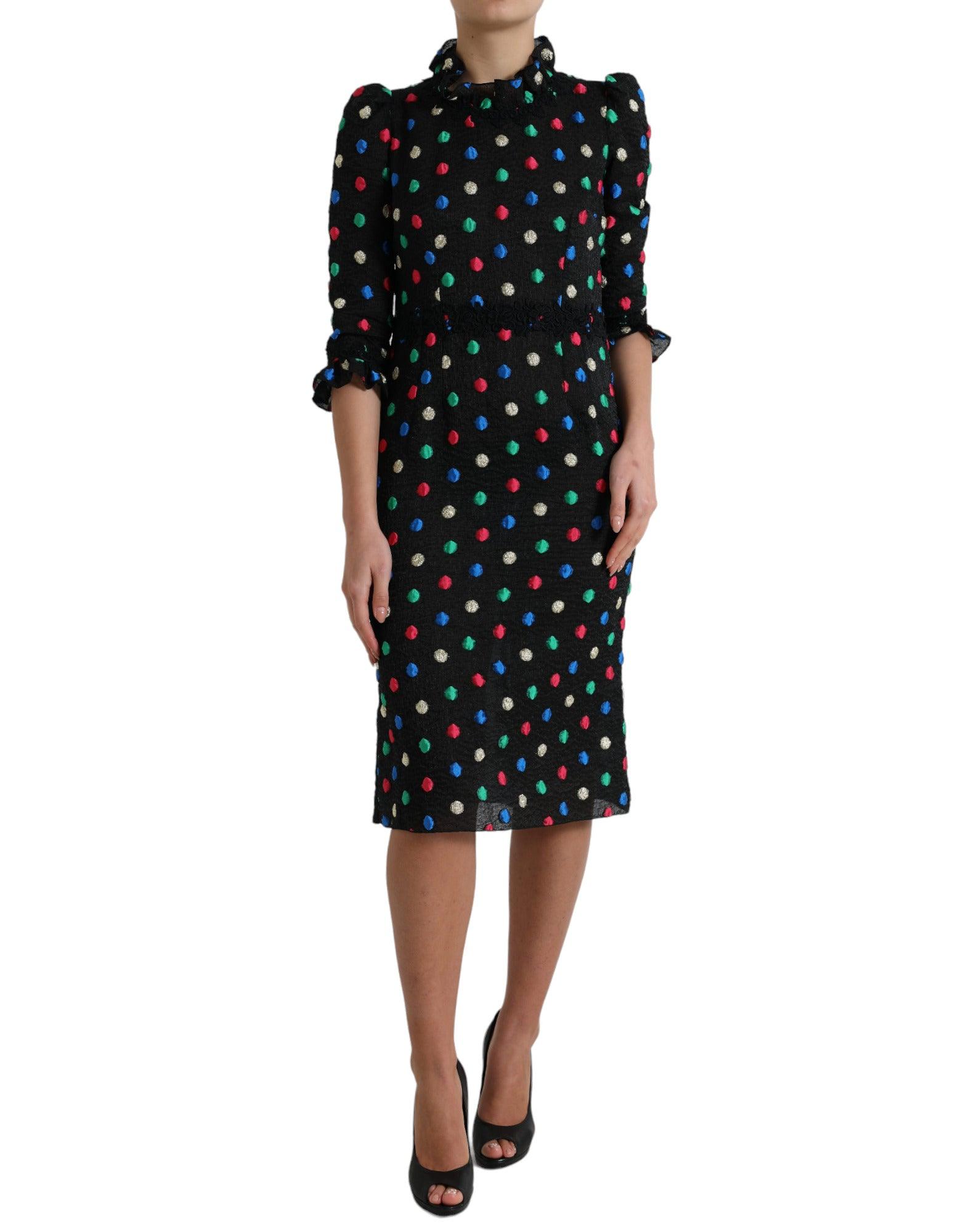 Dolce & Gabbana Elegant High Neck Polka Dot Midi Dress - Arichezz.store