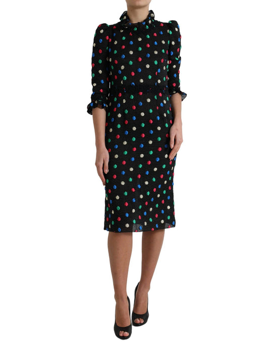 Dolce & Gabbana Elegant High Neck Polka Dot Midi Dress - Arichezz.store