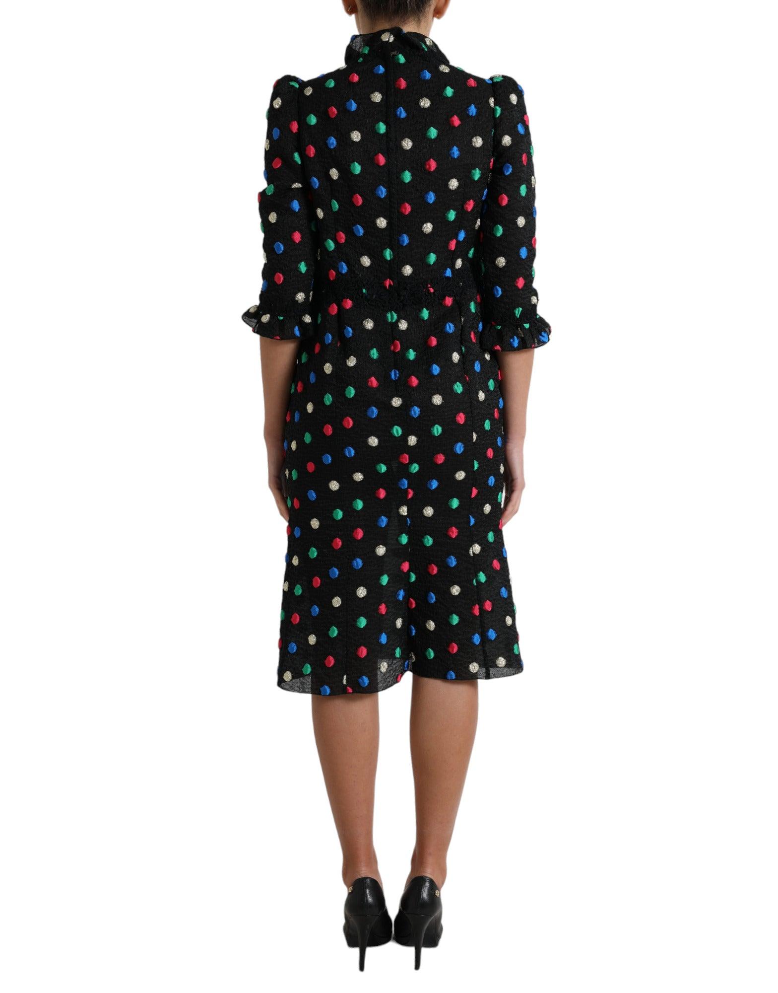 Dolce & Gabbana Elegant High Neck Polka Dot Midi Dress - Arichezz.store