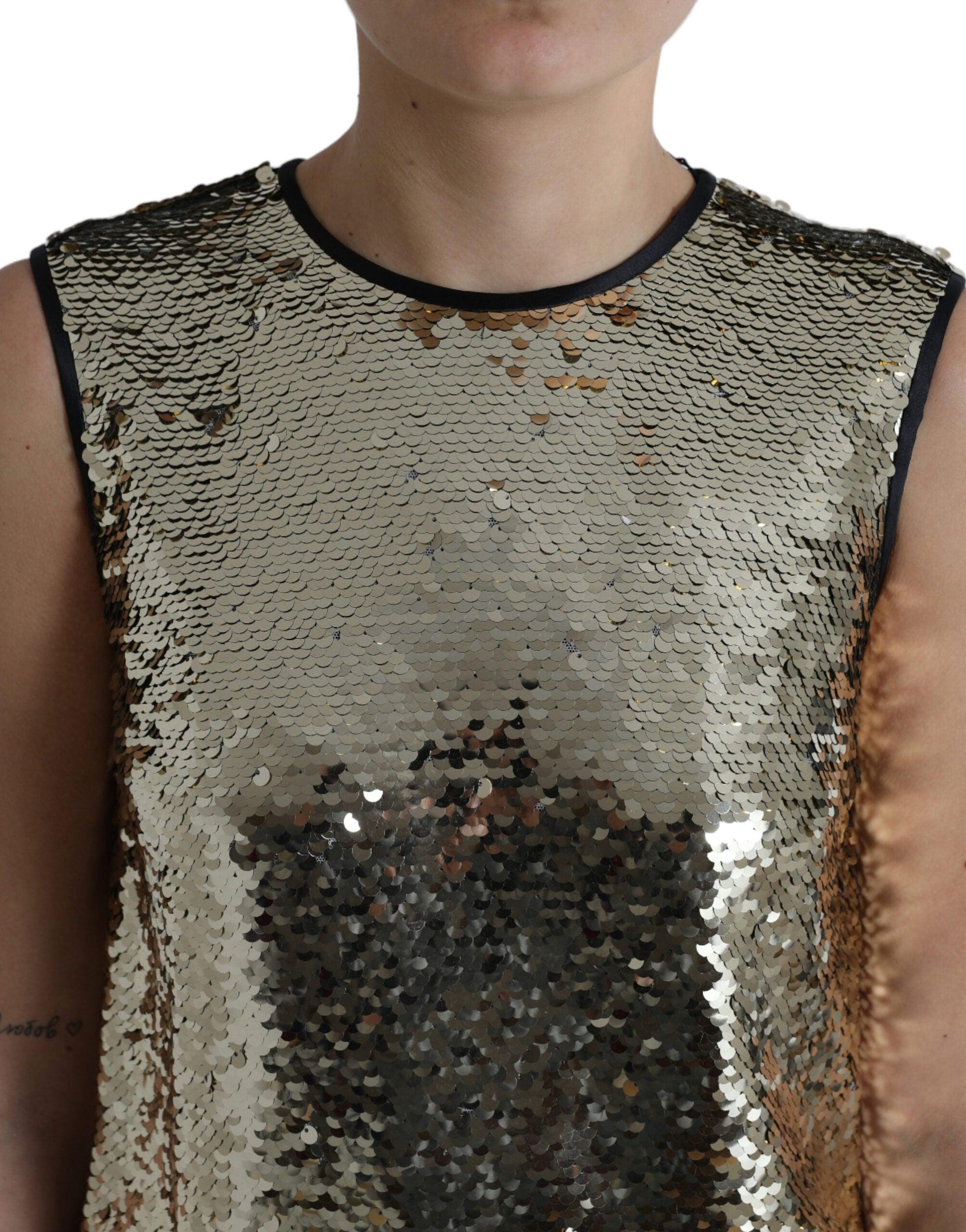 Dolce & Gabbana Elegant Silver Sequined Mini Dress - Arichezz.store