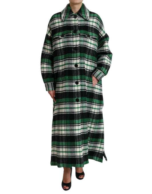 Dolce & Gabbana Elegant Green Plaid Long Coat - Arichezz.store