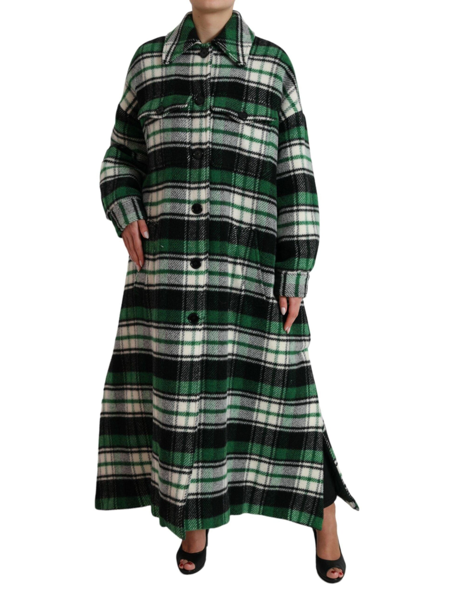 Dolce & Gabbana Elegant Green Plaid Long Coat - Arichezz.store