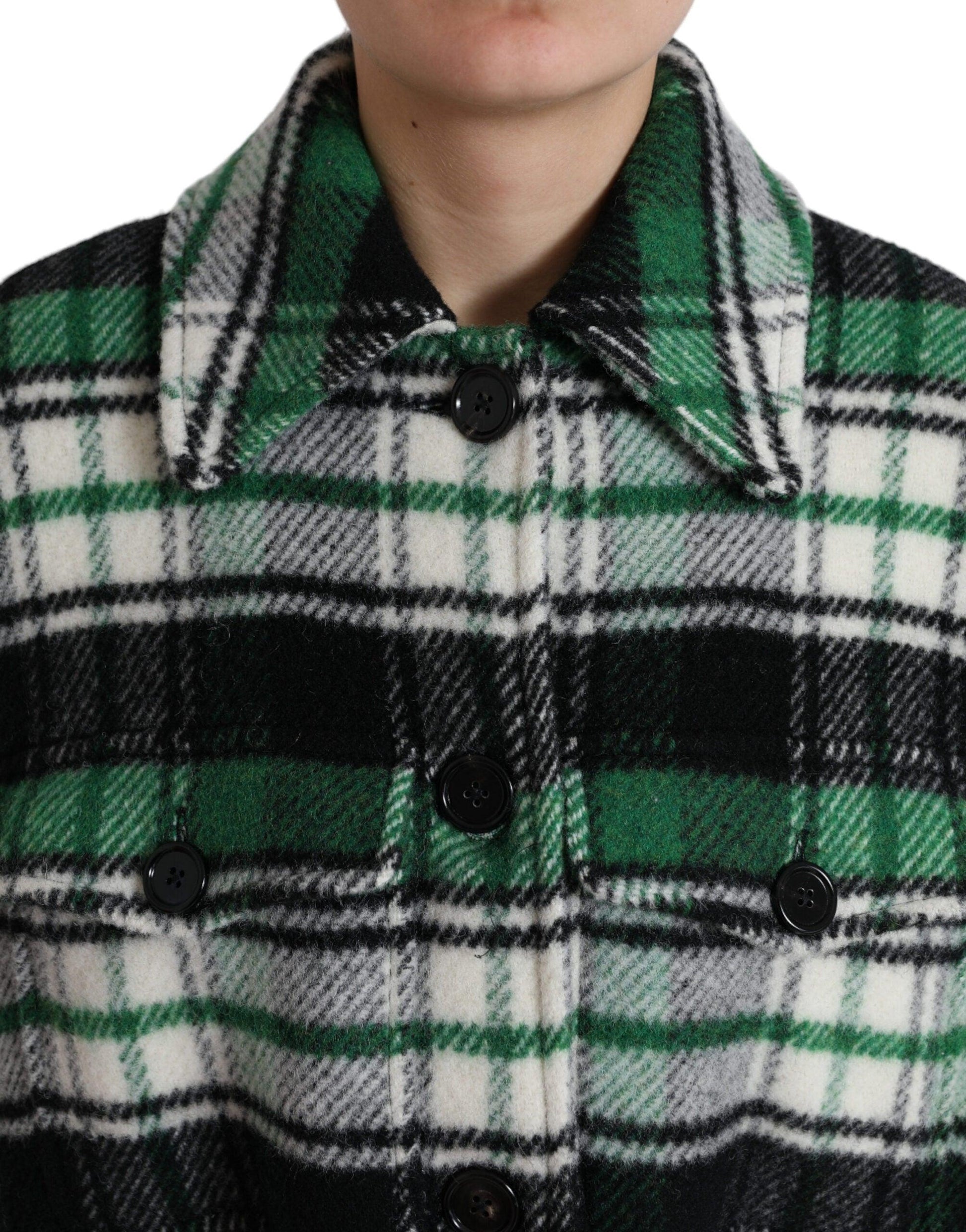 Dolce & Gabbana Elegant Green Plaid Long Coat - Arichezz.store