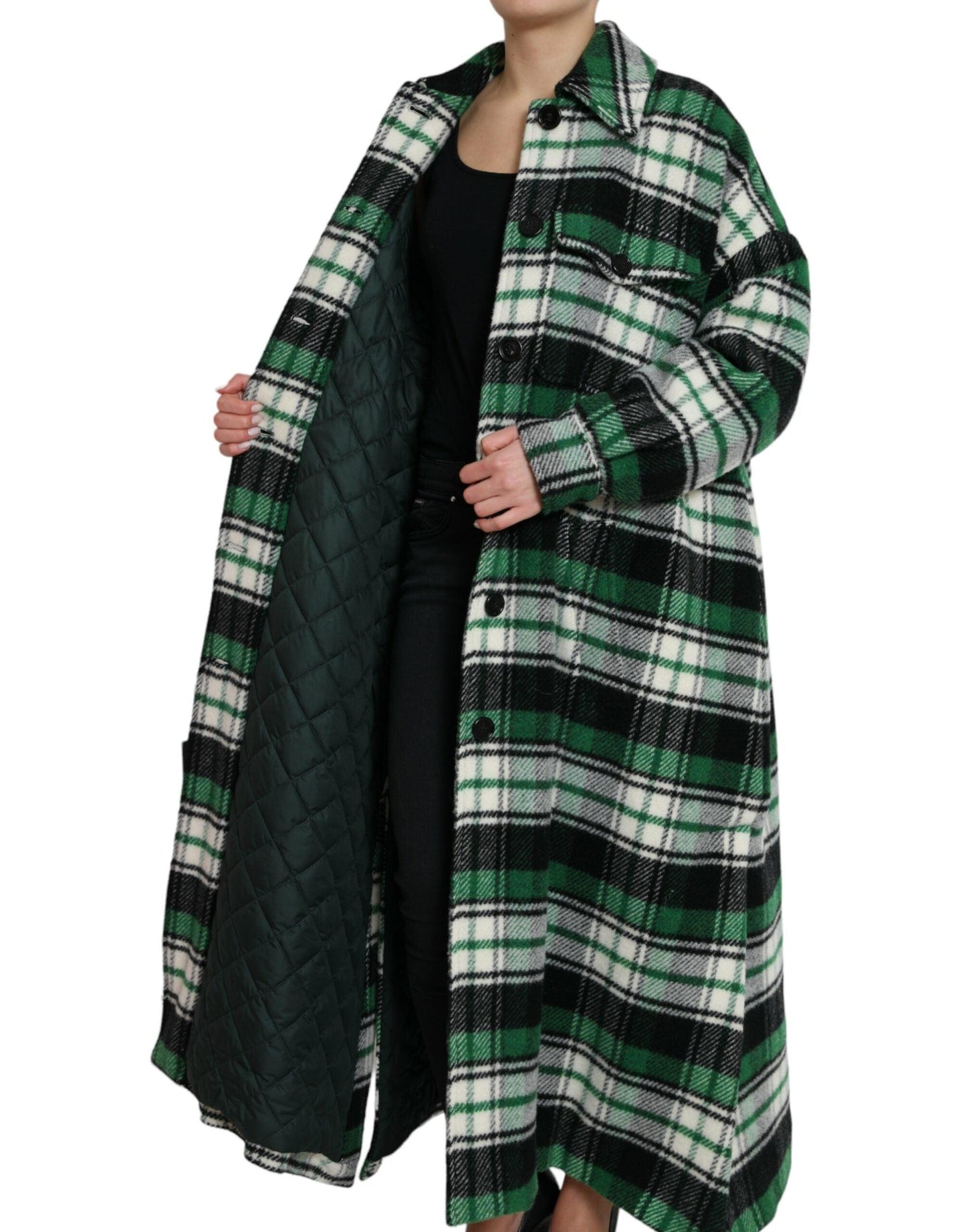 Dolce & Gabbana Elegant Green Plaid Long Coat - Arichezz.store