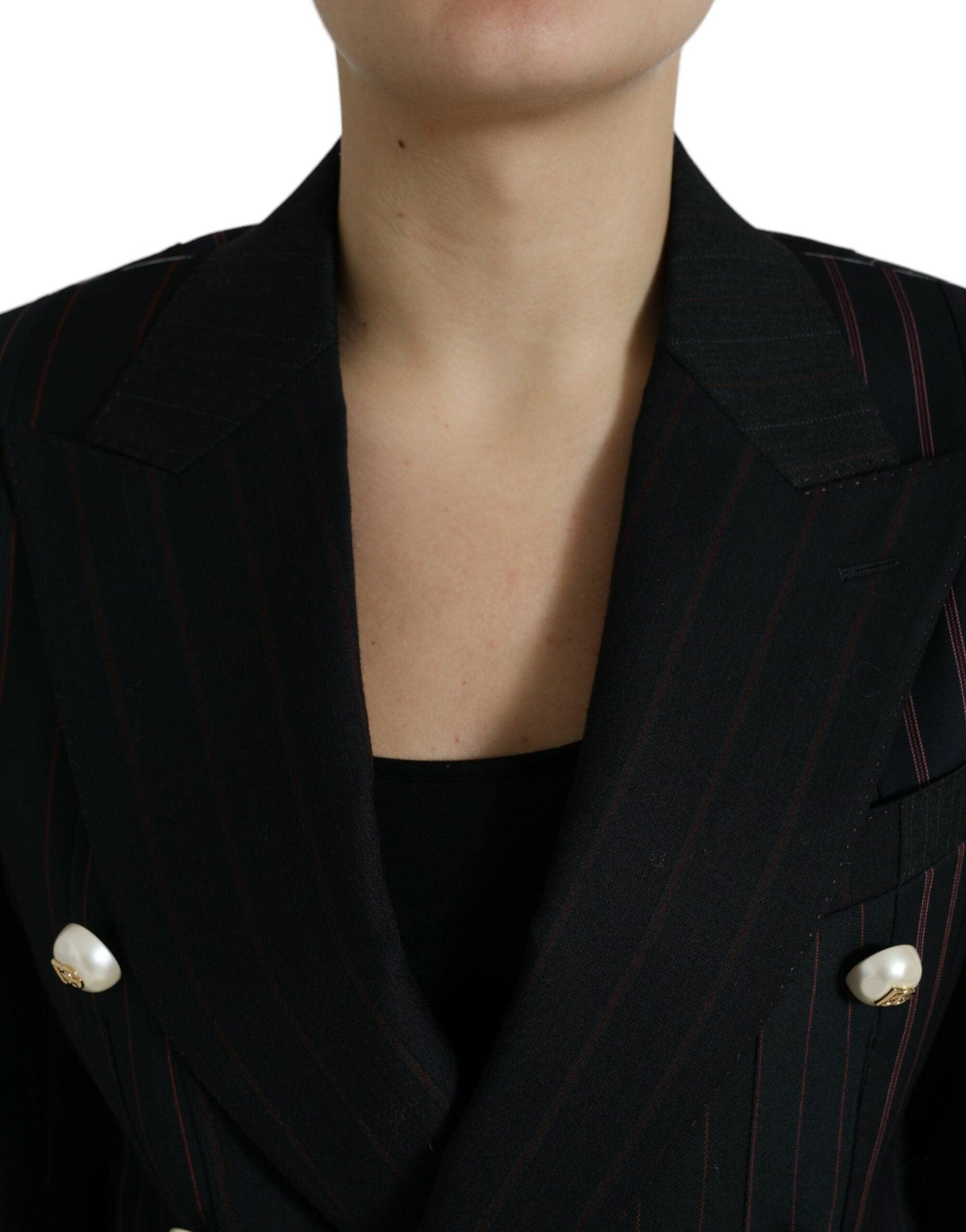 Dolce & Gabbana Striped Double Breasted Wool Blazer - Arichezz.store