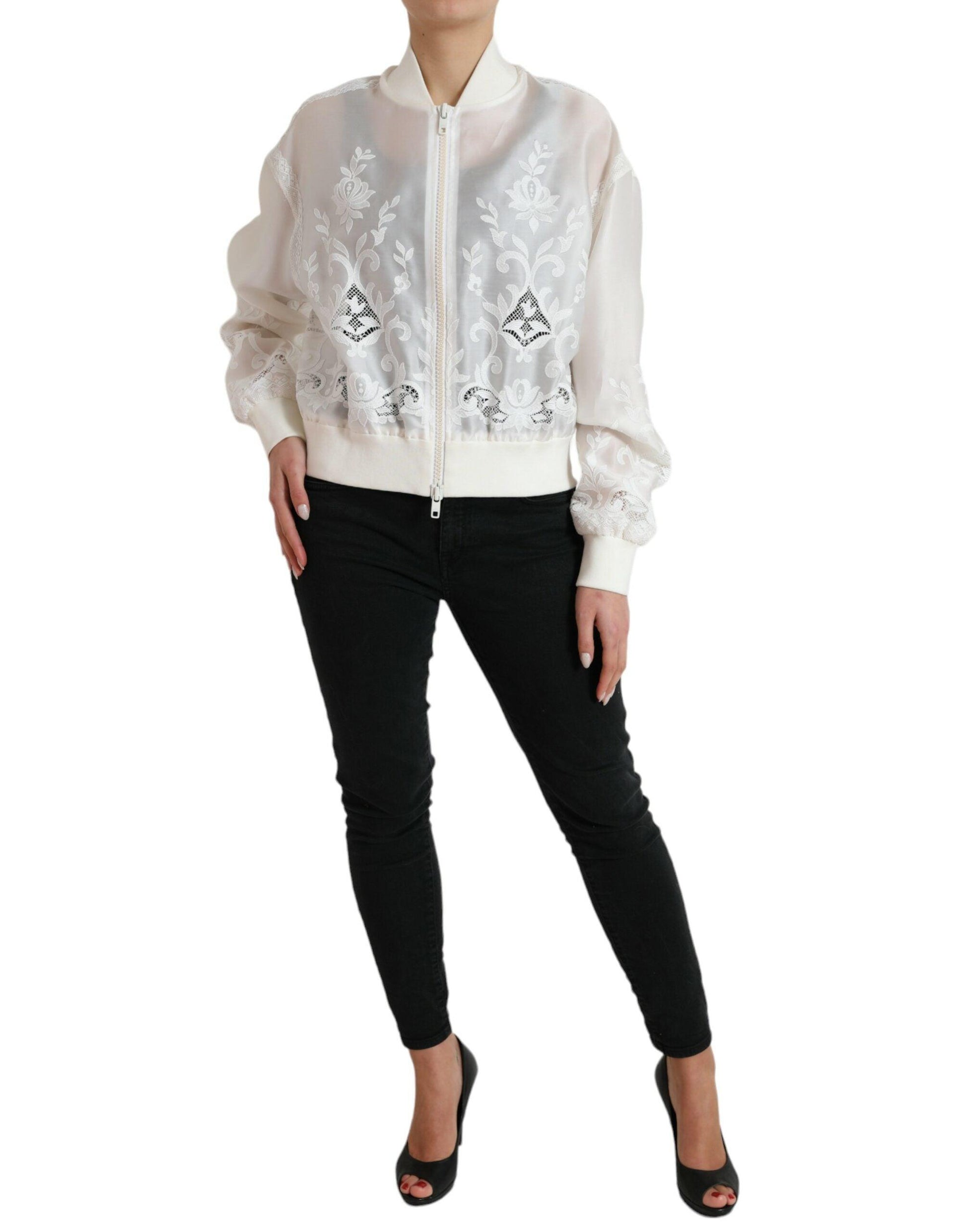 Dolce & Gabbana Elegant White Silk Bomber Jacket - Arichezz.store