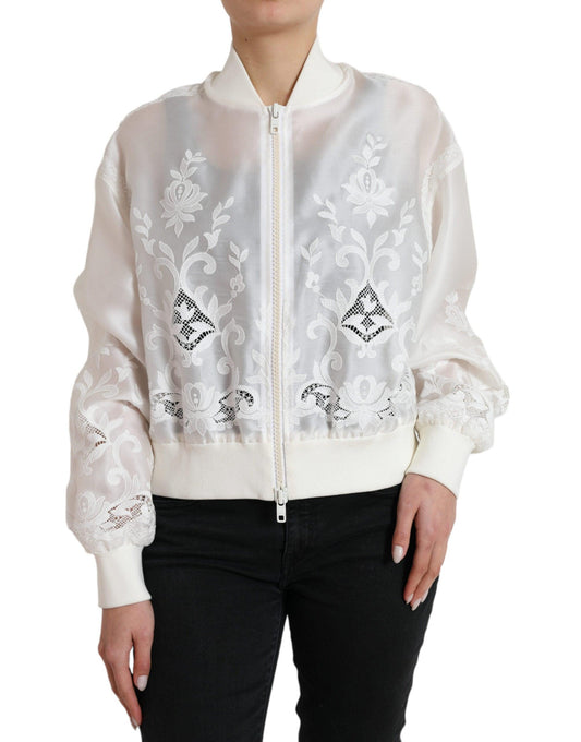 Dolce & Gabbana Elegant White Silk Bomber Jacket - Arichezz.store