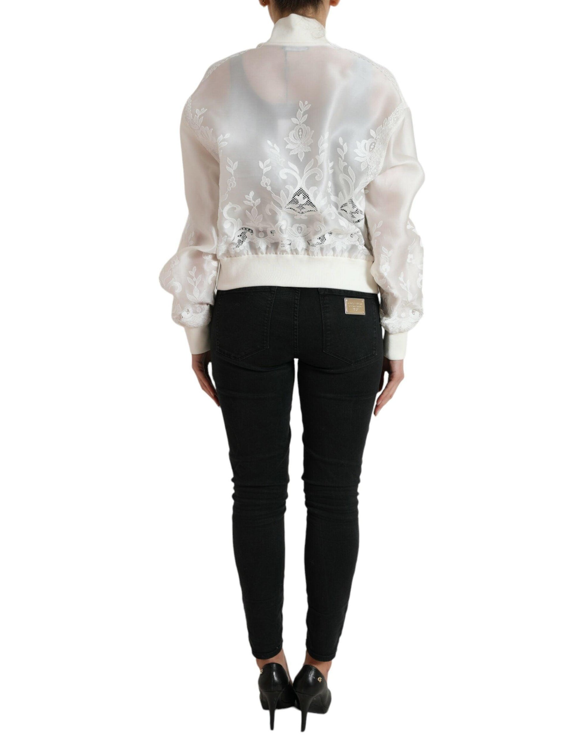 Dolce & Gabbana Elegant White Silk Bomber Jacket - Arichezz.store