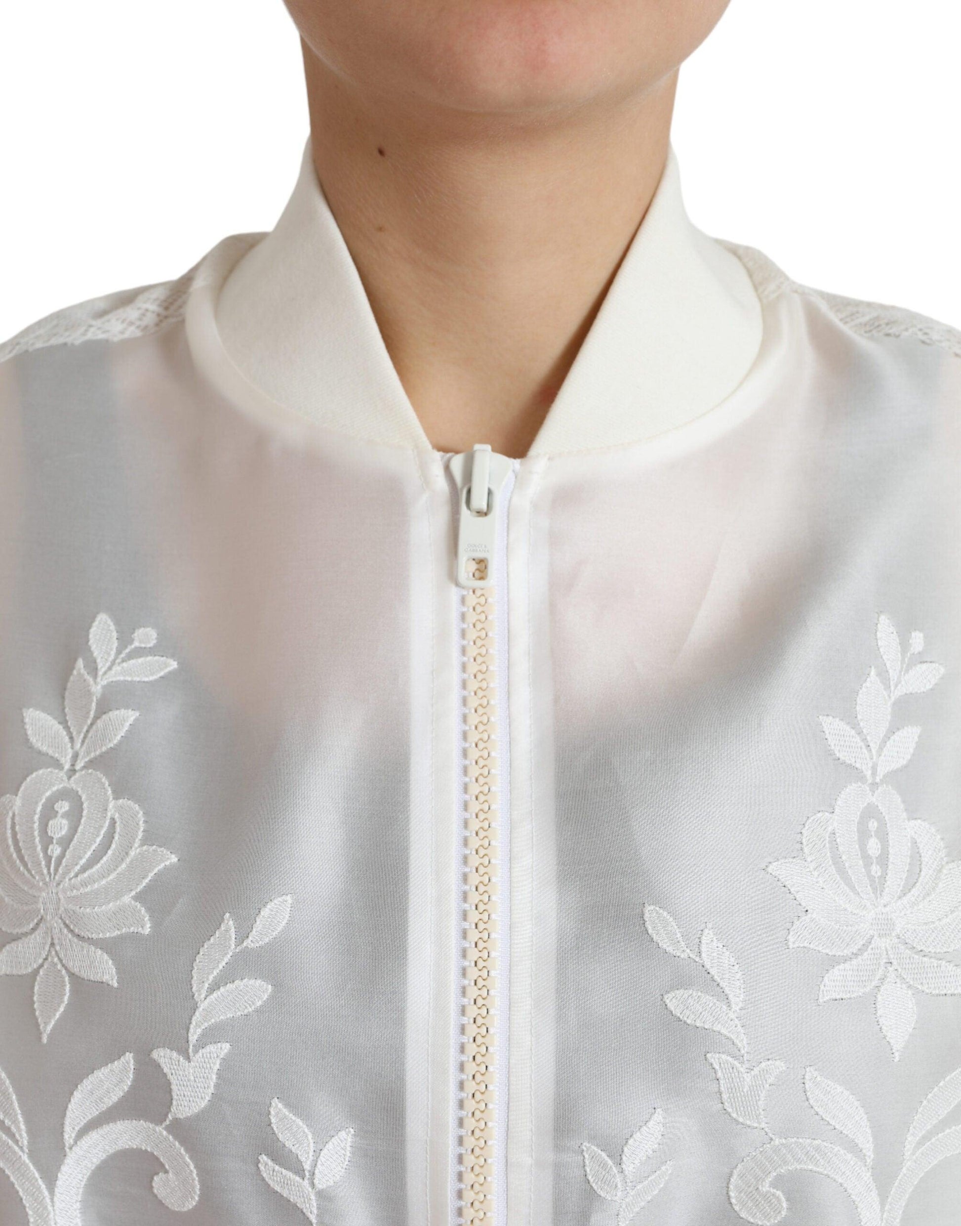 Dolce & Gabbana Elegant White Silk Bomber Jacket - Arichezz.store