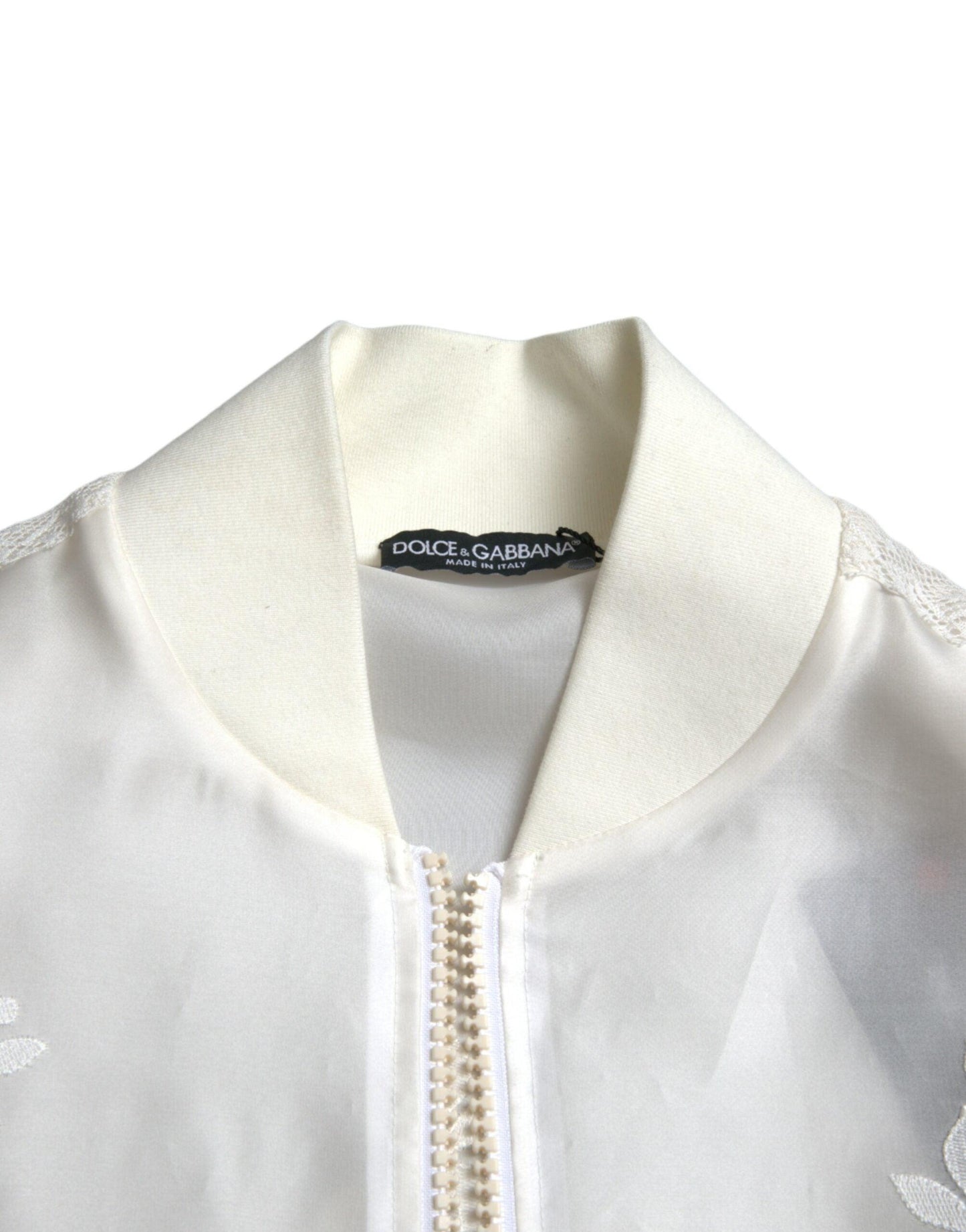 Dolce & Gabbana Elegant White Silk Bomber Jacket - Arichezz.store