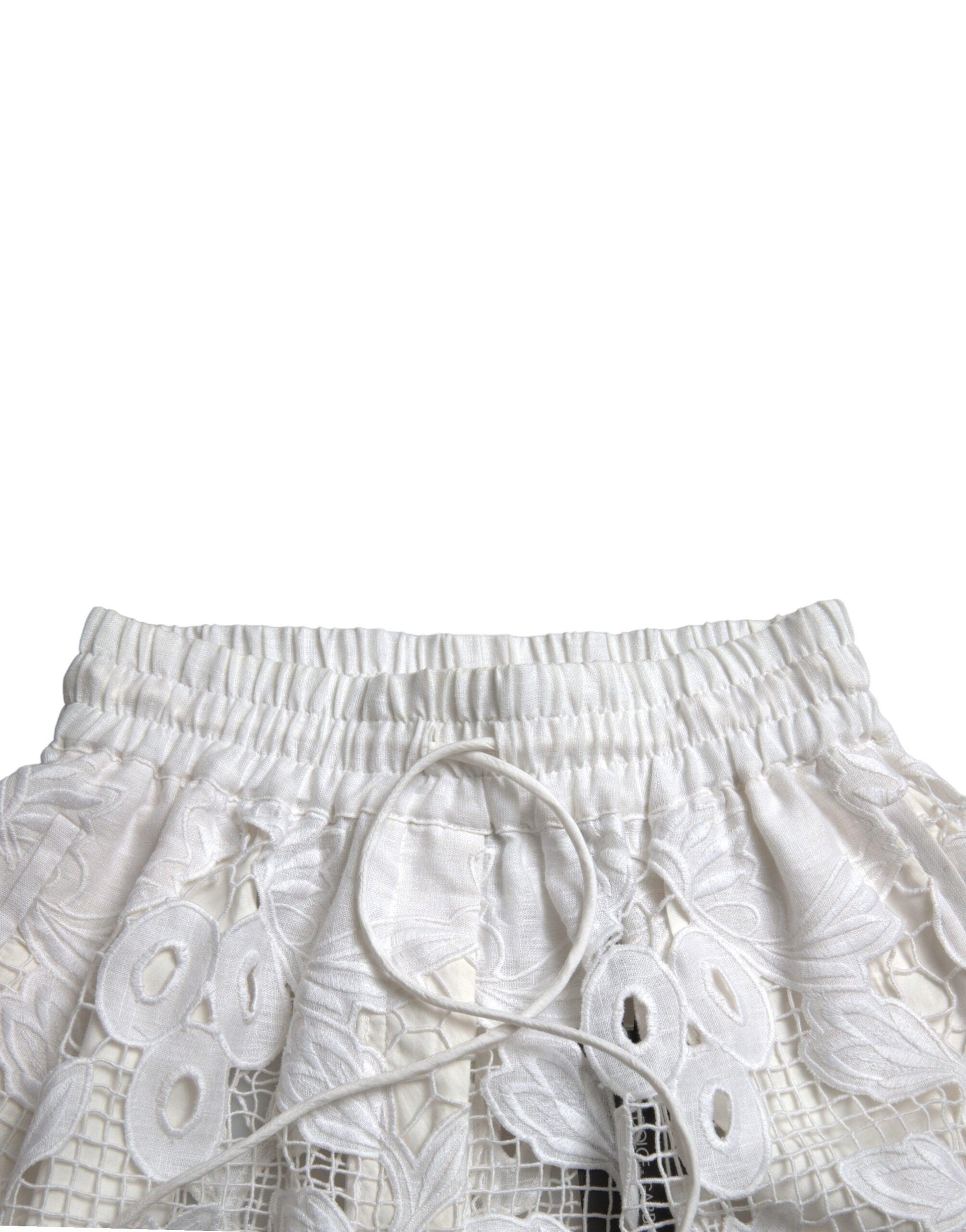 Dolce & Gabbana Chic High-Waisted Lace Shorts in Pure White - Arichezz.store