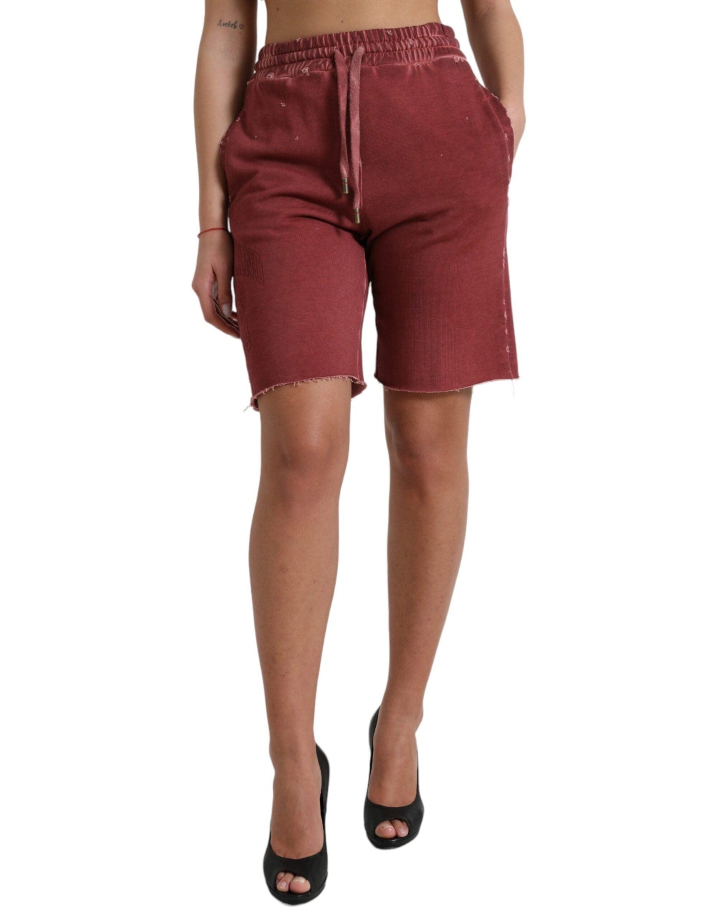 Dolce & Gabbana Chic Maroon High-Waist Designer Sweatshorts - Arichezz.store