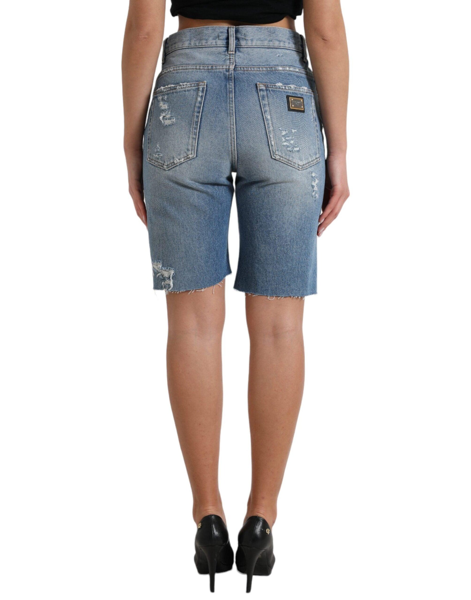 Dolce & Gabbana High Waist Embellished Bermuda Denim Shorts - Arichezz.store