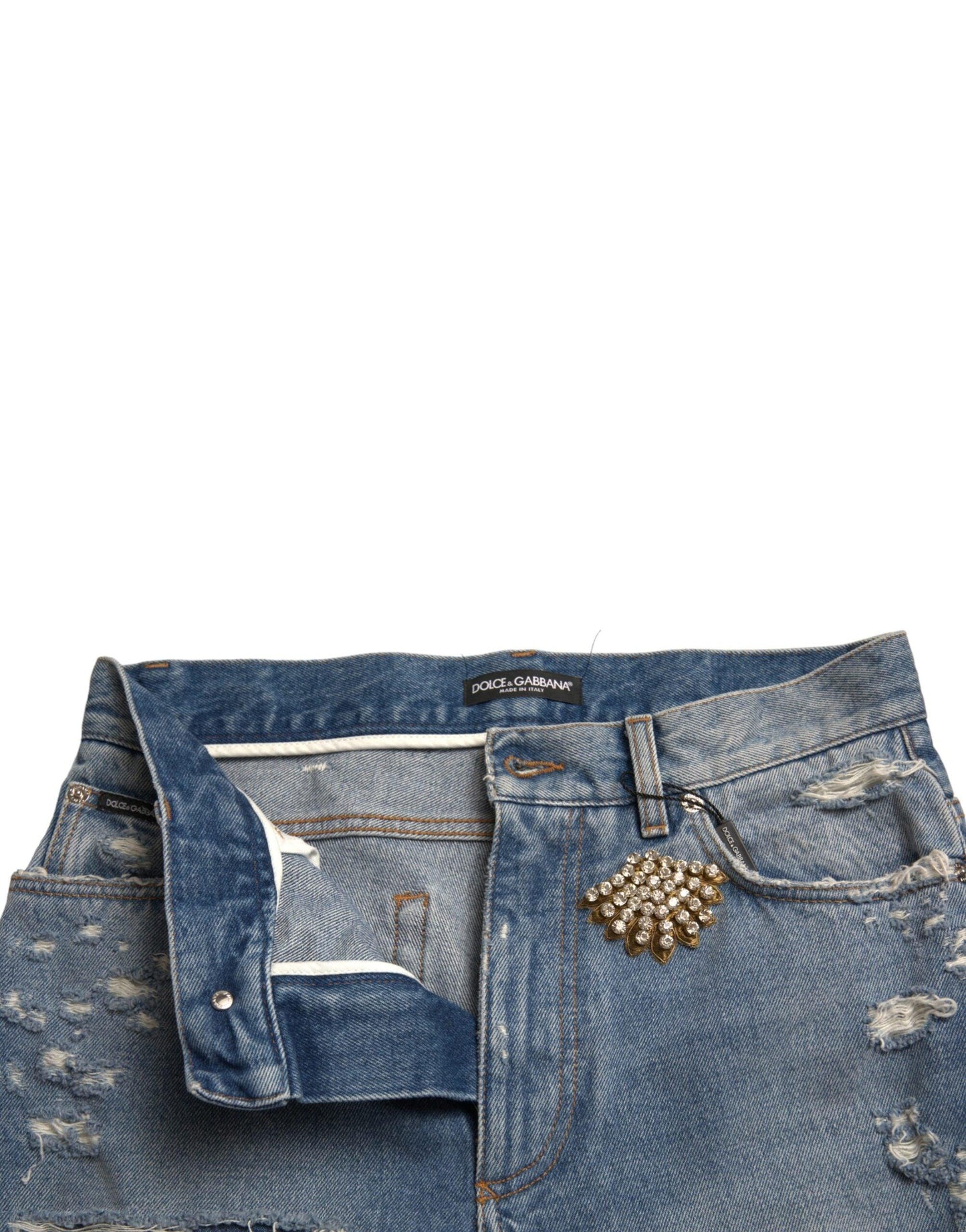 Dolce & Gabbana High Waist Embellished Bermuda Denim Shorts - Arichezz.store