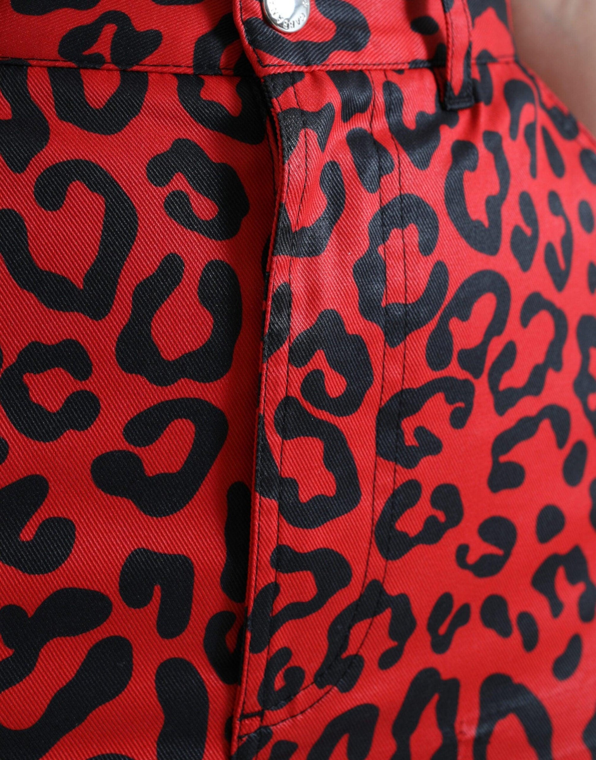 Dolce & Gabbana High Waist Red Leopard Mini Skirt - Arichezz.store