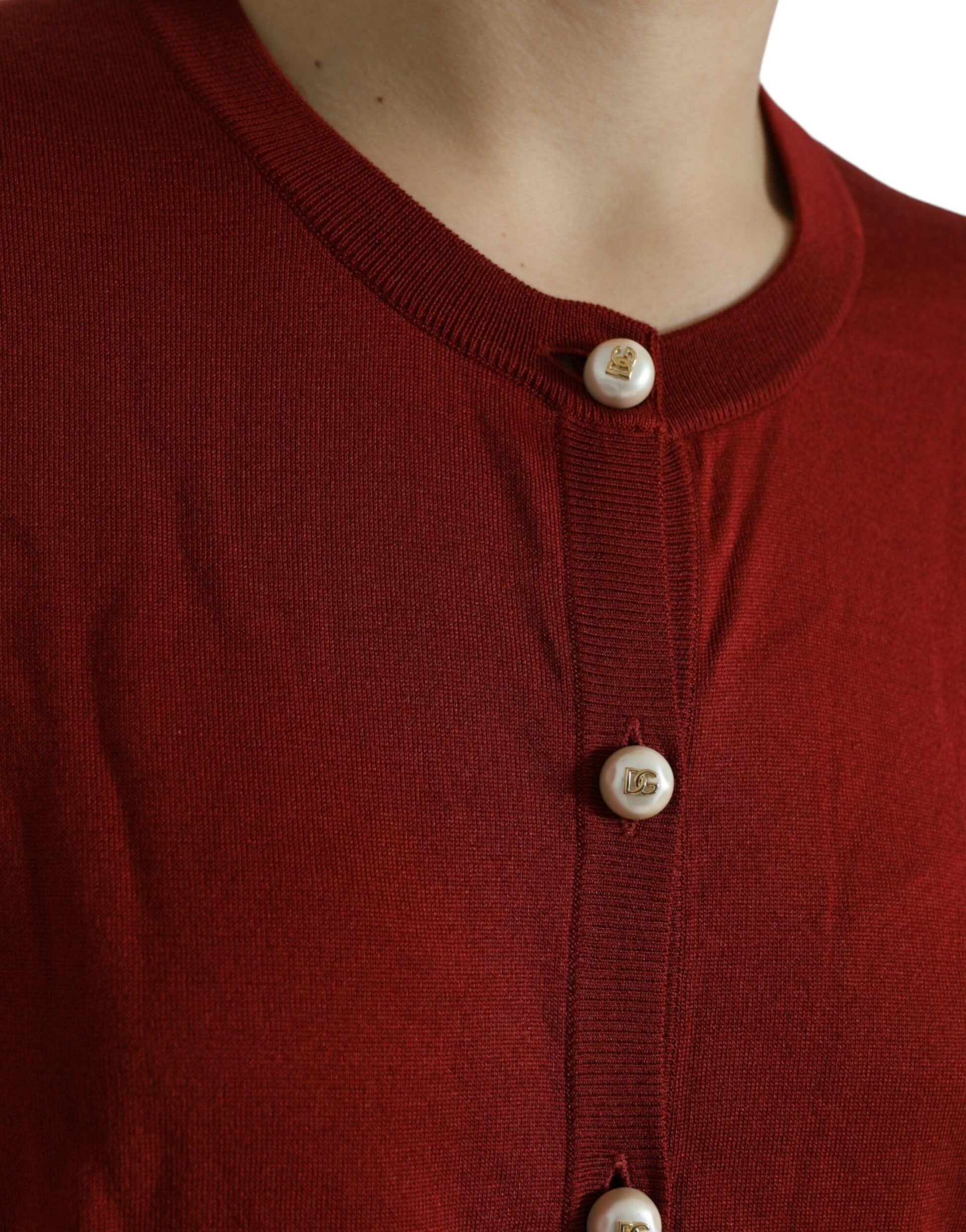 Dolce & Gabbana Silk Button Front Cardigan in Maroon Mix - Arichezz.store