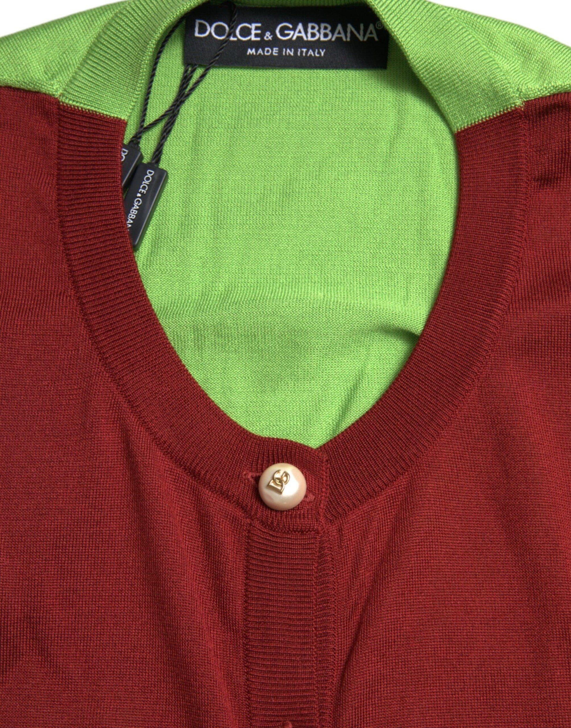 Dolce & Gabbana Silk Button Front Cardigan in Maroon Mix - Arichezz.store