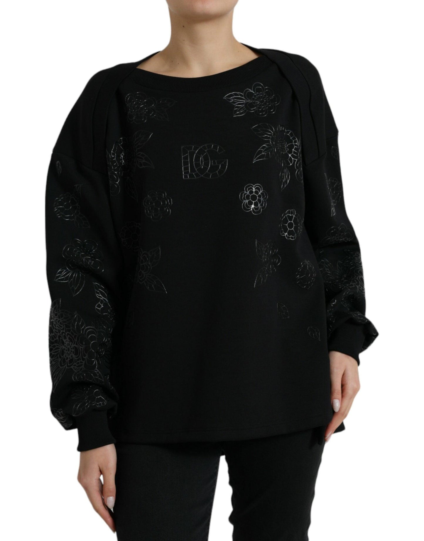 Dolce & Gabbana Elegant Black Floral Applique Sweater - Arichezz.store