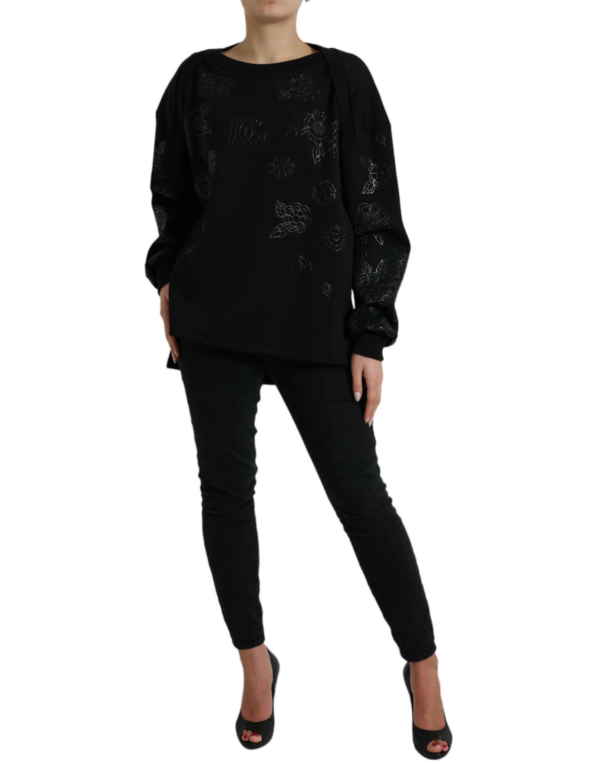 Dolce & Gabbana Elegant Black Floral Applique Sweater - Arichezz.store