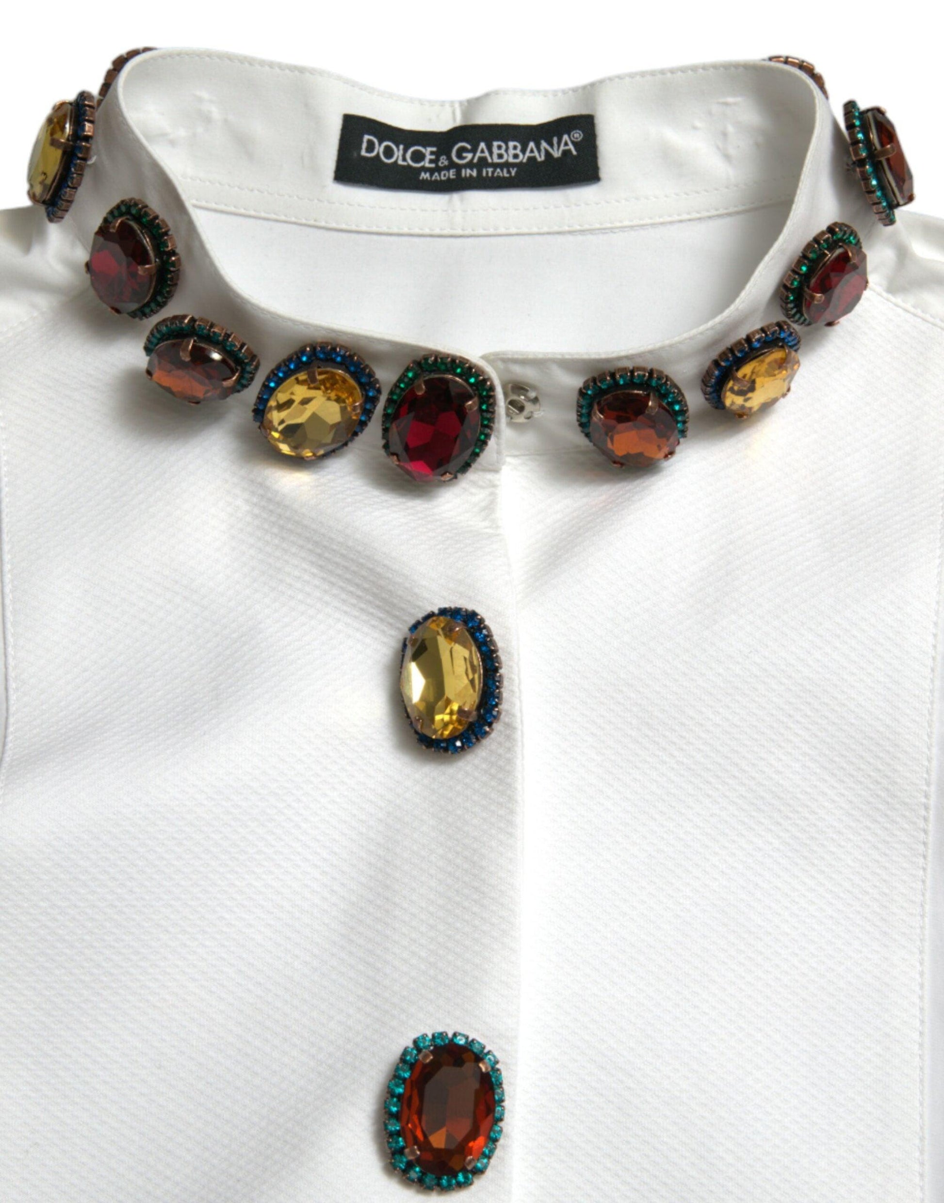 Dolce & Gabbana Elegant Crystal-Embellished White Cotton Top - Arichezz.store