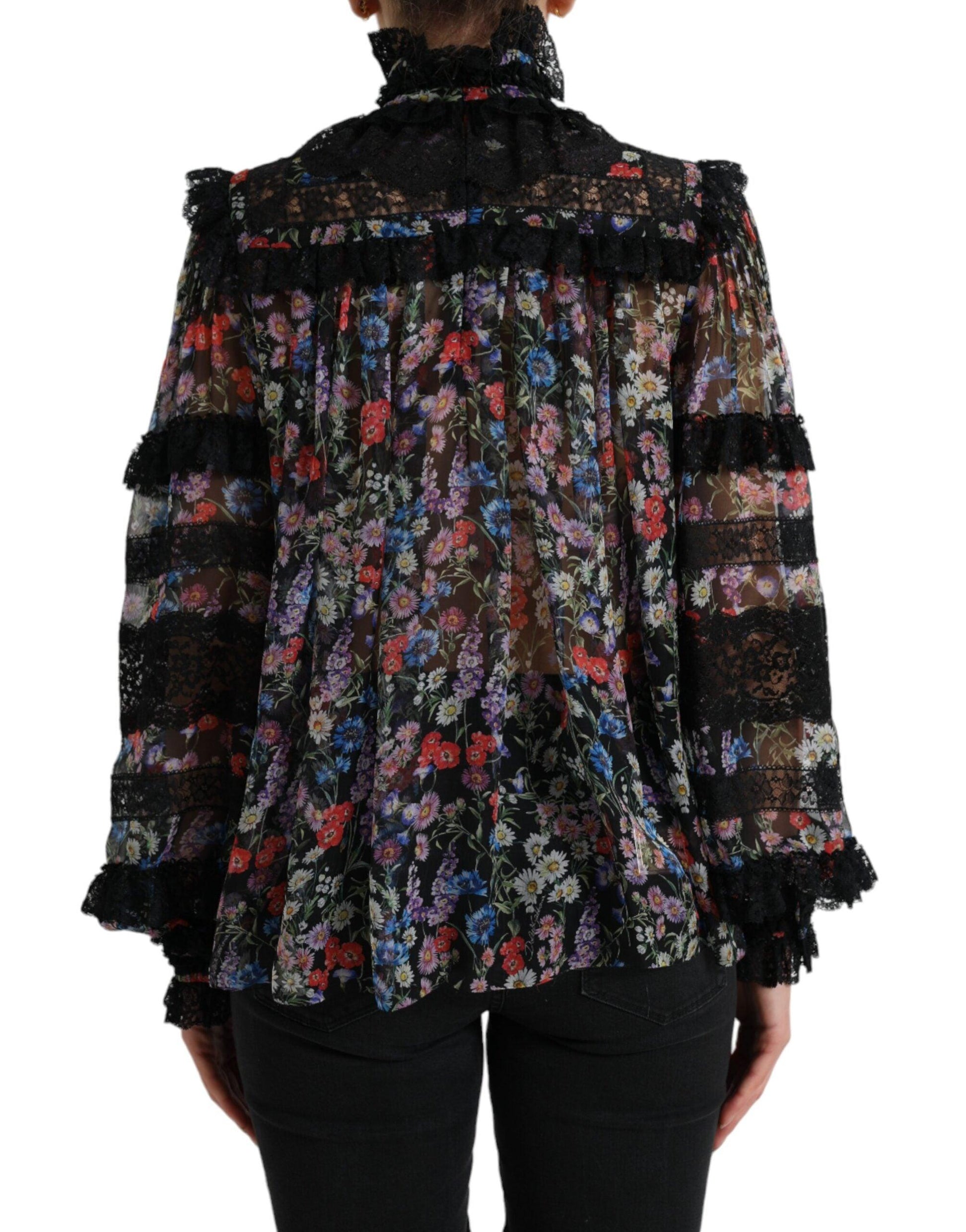 Dolce & Gabbana Elegant Floral Silk Blouse with Lace Trim - Arichezz.store