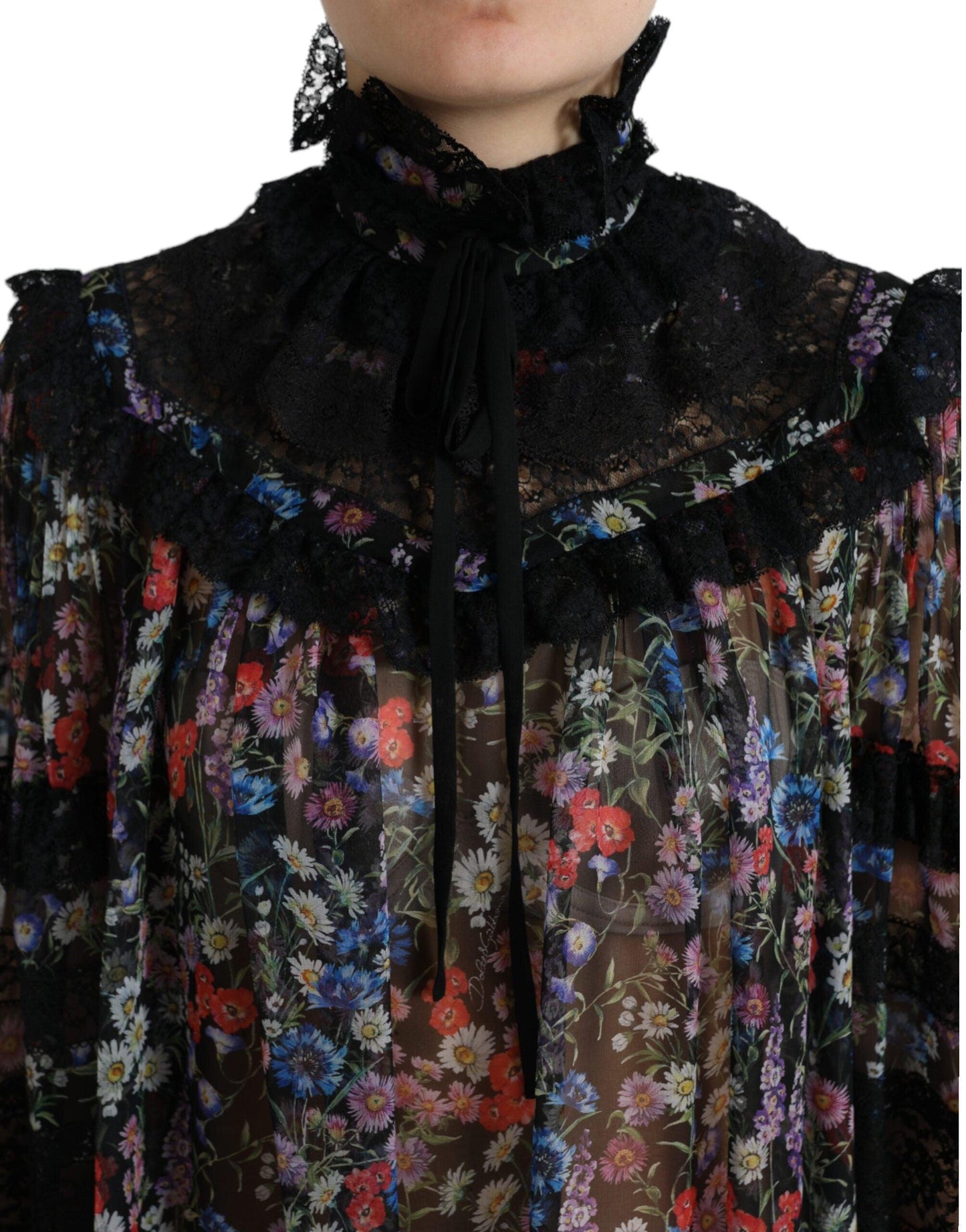 Dolce & Gabbana Elegant Floral Silk Blouse with Lace Trim - Arichezz.store