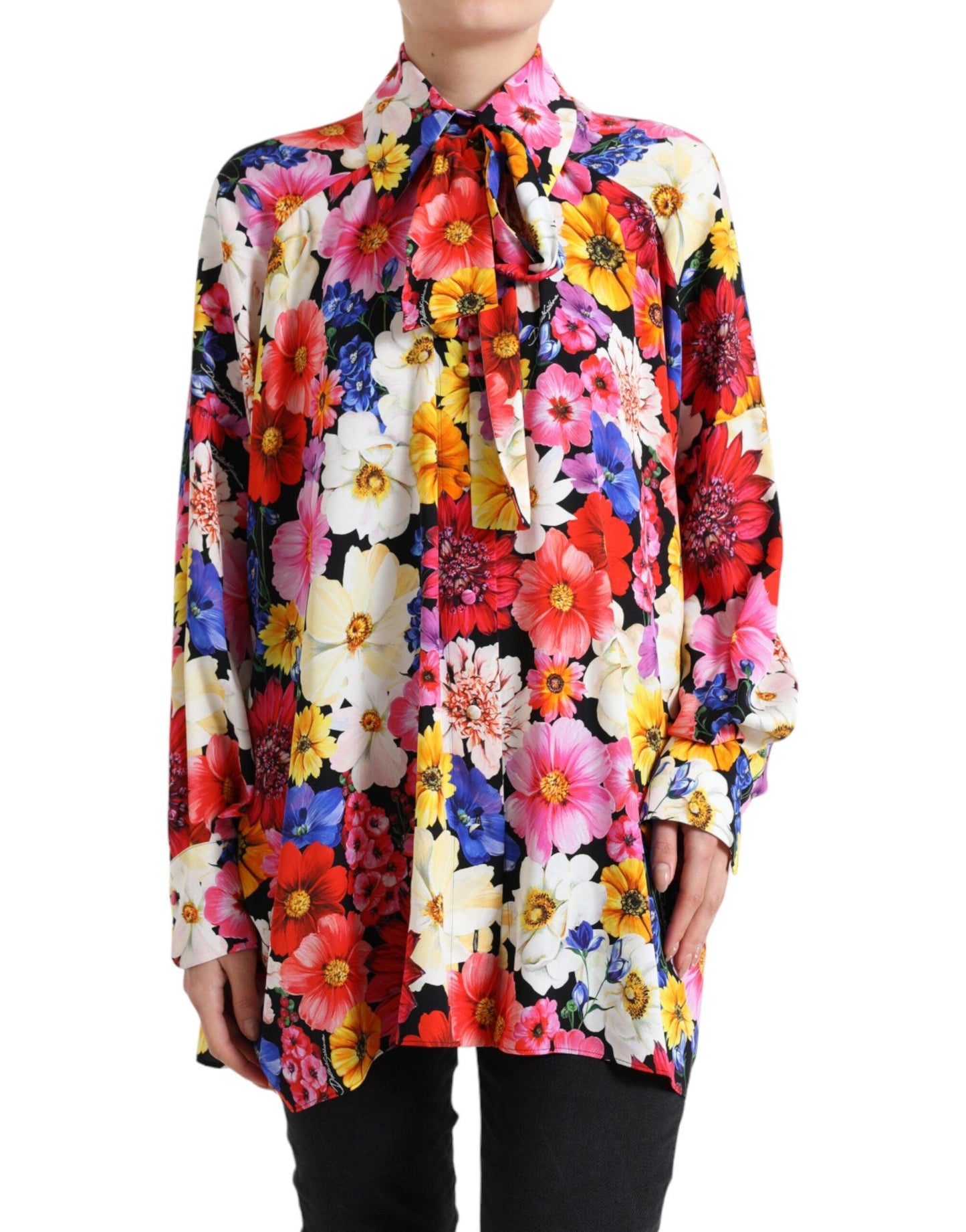 Dolce & Gabbana Floral Silk Blouse with Front Tie Fastening - Arichezz.store