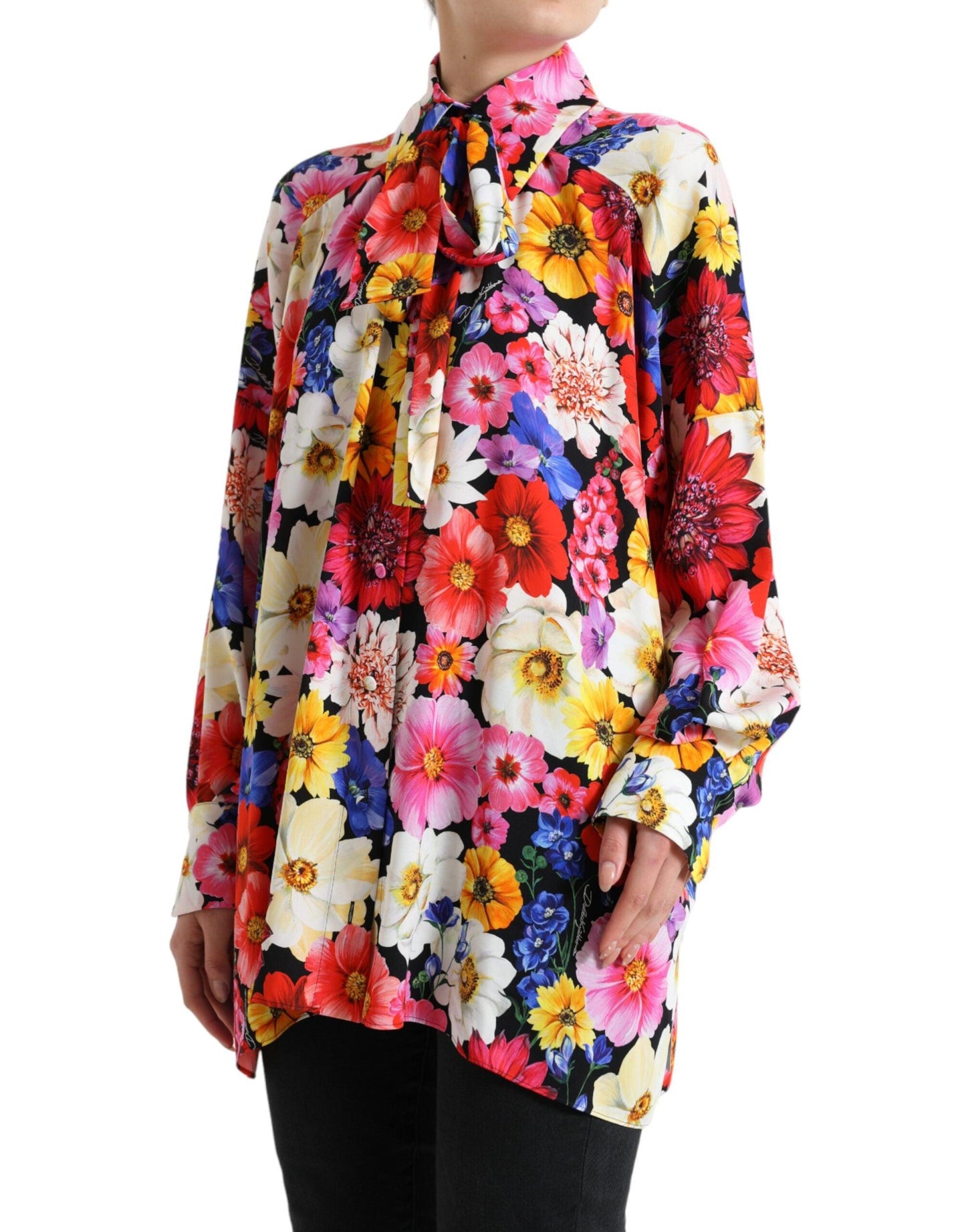 Dolce & Gabbana Floral Silk Blouse with Front Tie Fastening - Arichezz.store