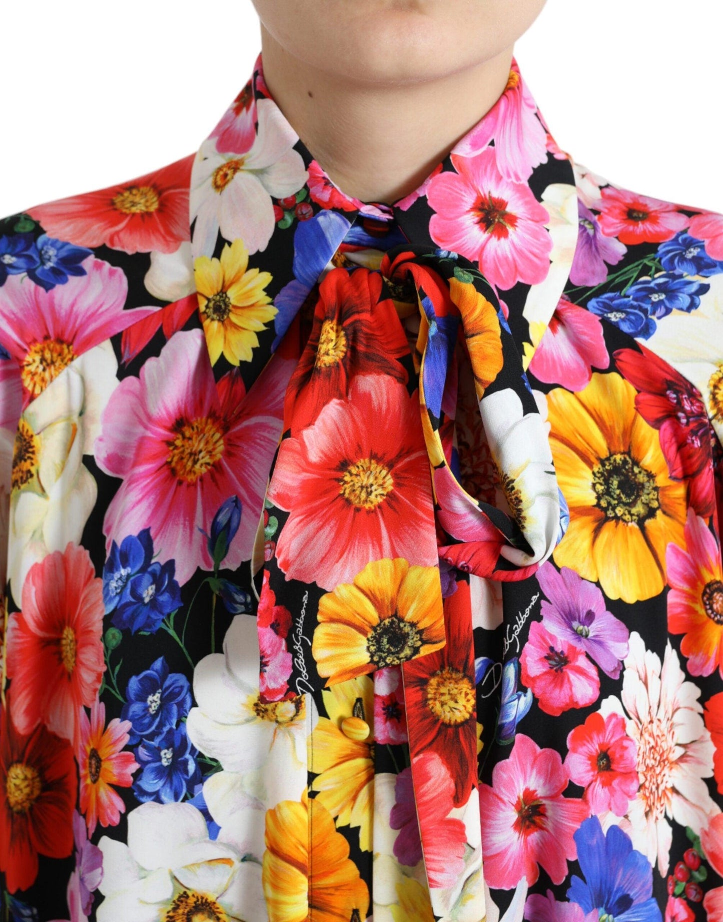 Dolce & Gabbana Floral Silk Blouse with Front Tie Fastening - Arichezz.store