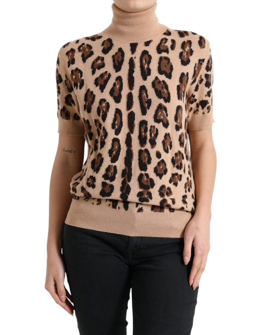 Dolce & Gabbana Elegant Beige Leopard Turtleneck Wool Top - Arichezz.store