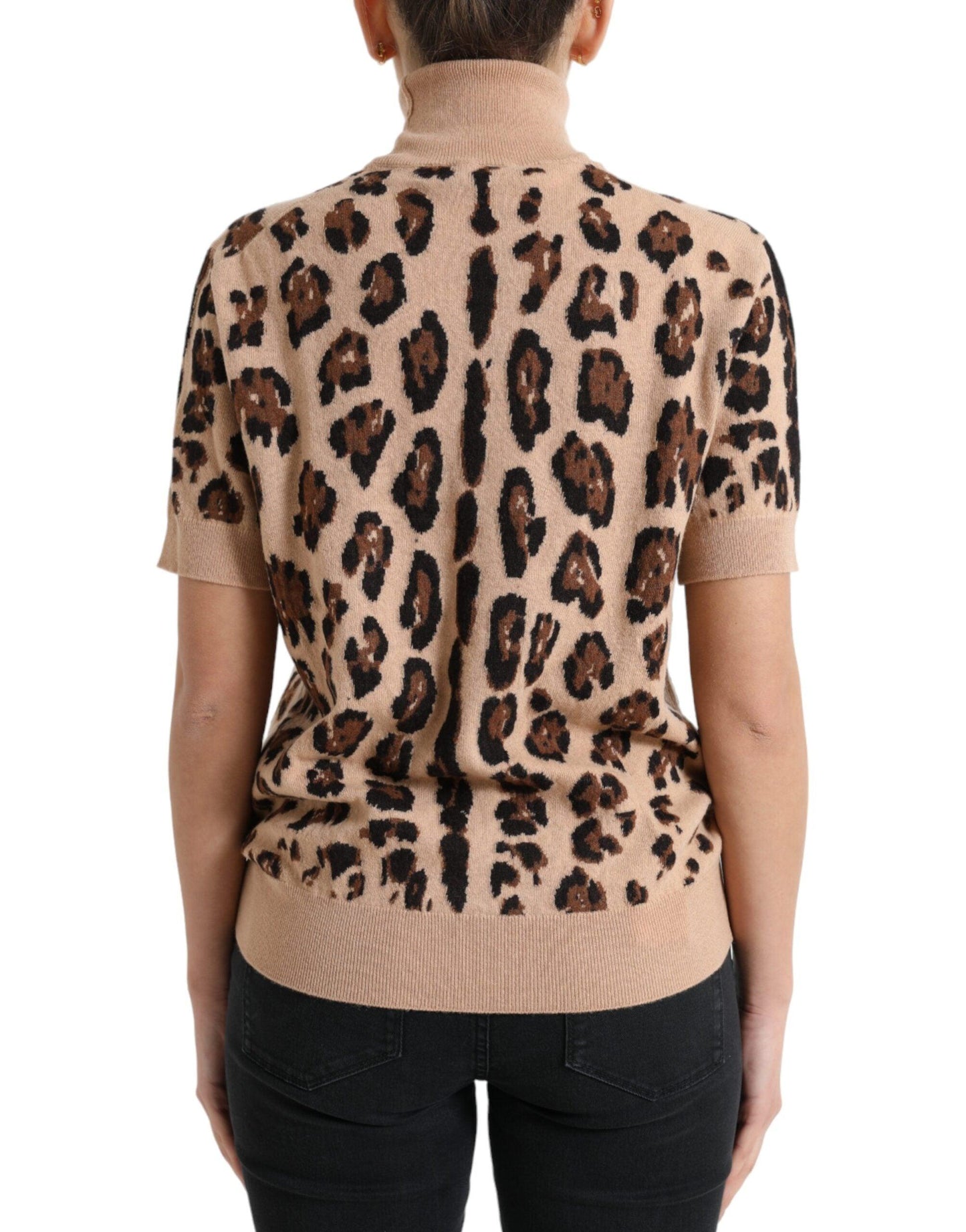 Dolce & Gabbana Elegant Beige Leopard Turtleneck Wool Top - Arichezz.store