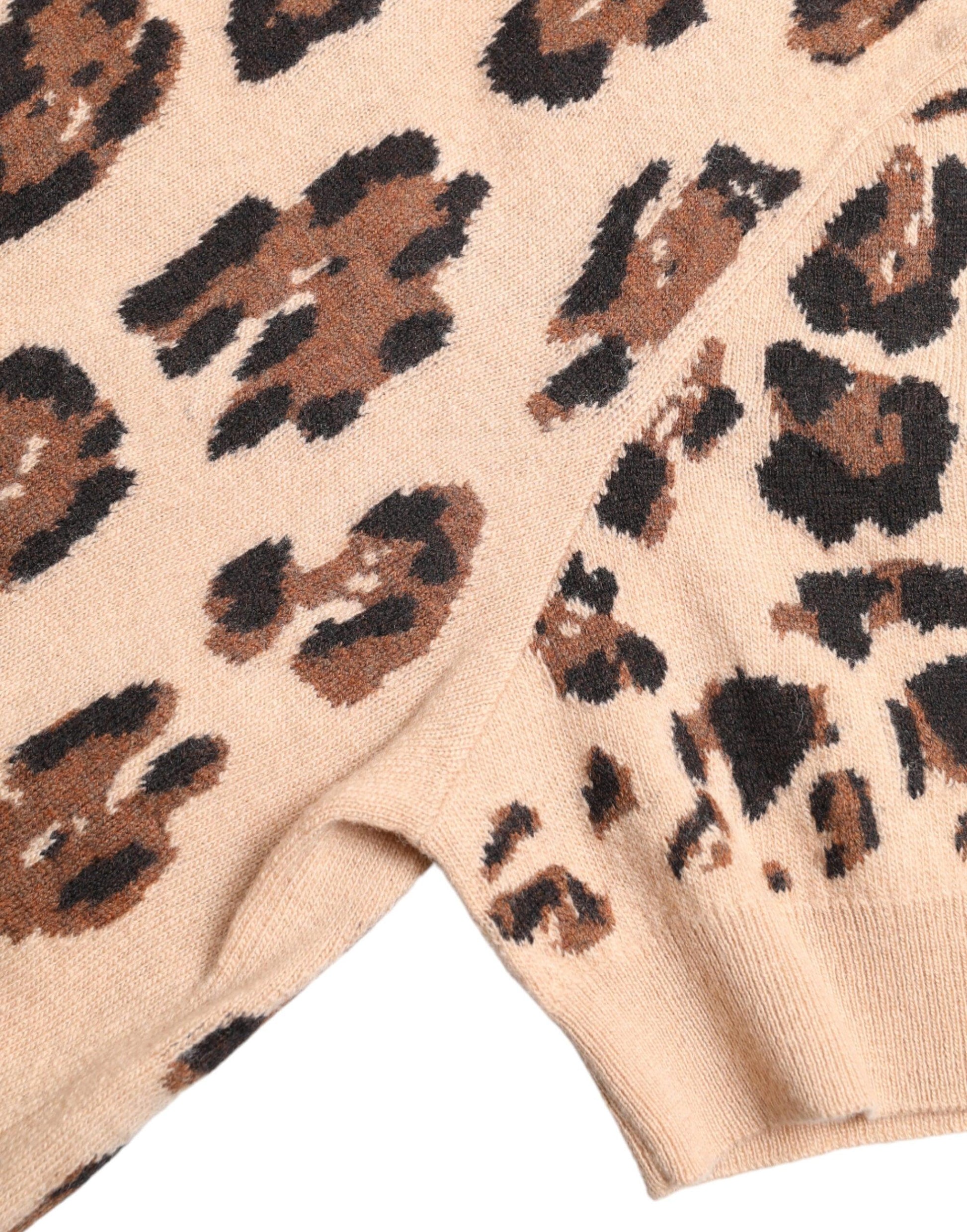 Dolce & Gabbana Elegant Beige Leopard Turtleneck Wool Top - Arichezz.store