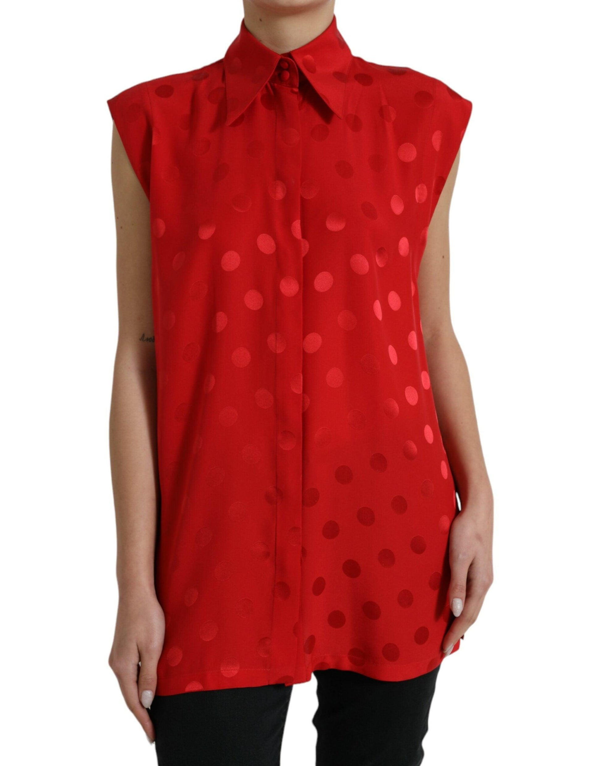 Dolce & Gabbana Elegant Polka Dot Sleeveless Silk Blouse - Arichezz.store