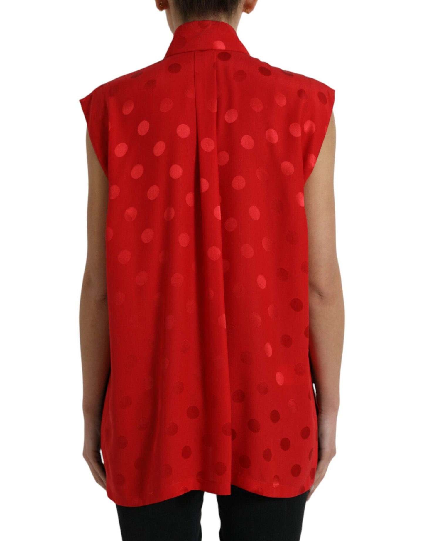 Dolce & Gabbana Elegant Polka Dot Sleeveless Silk Blouse - Arichezz.store