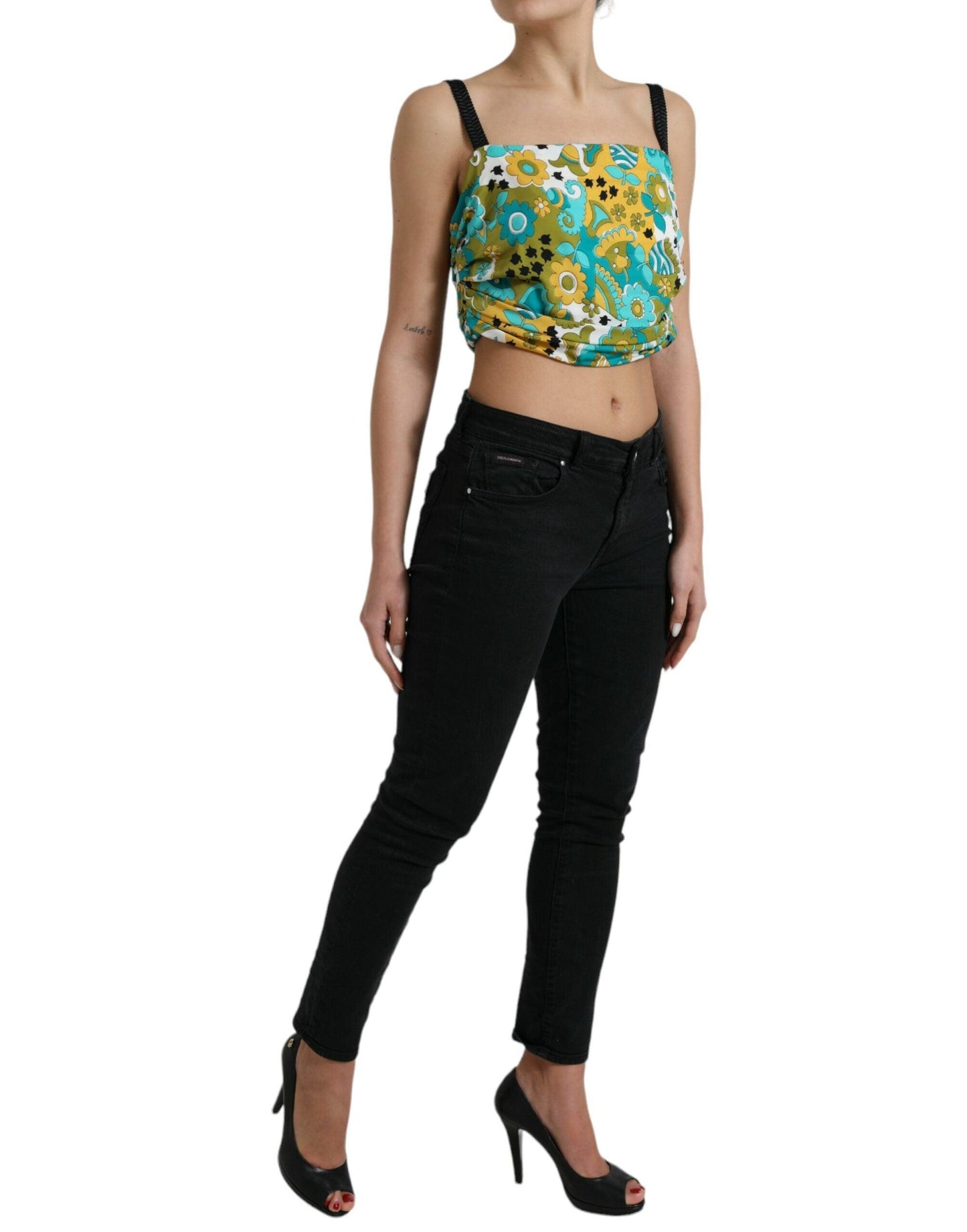 Dolce & Gabbana Elegant Floral Silk Blend Cropped Tank Top - Arichezz.store