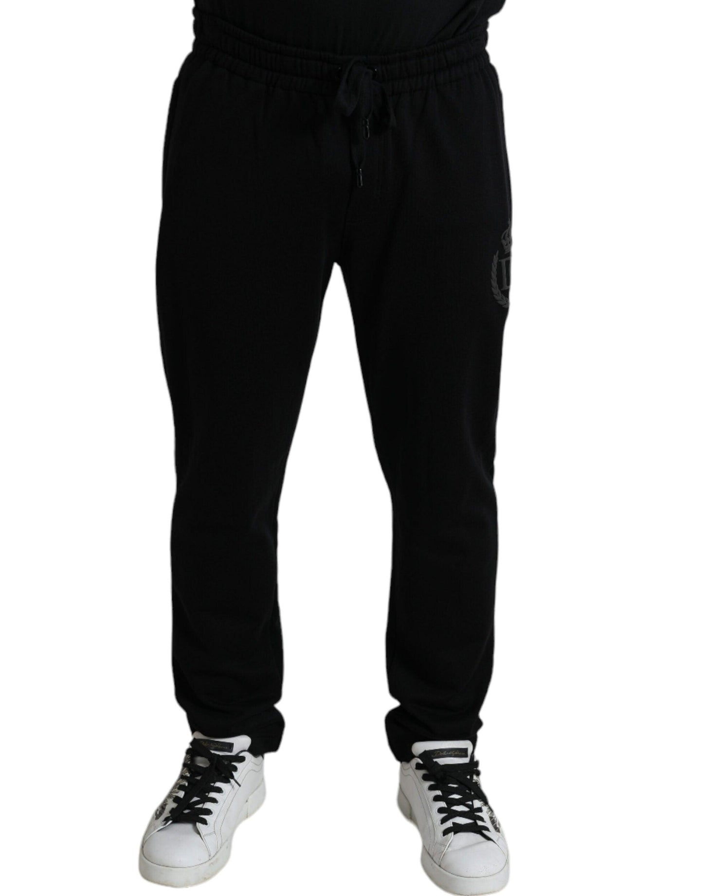 Dolce & Gabbana Elegant Black Cotton Joggers with Logo Embroidery - Arichezz.store