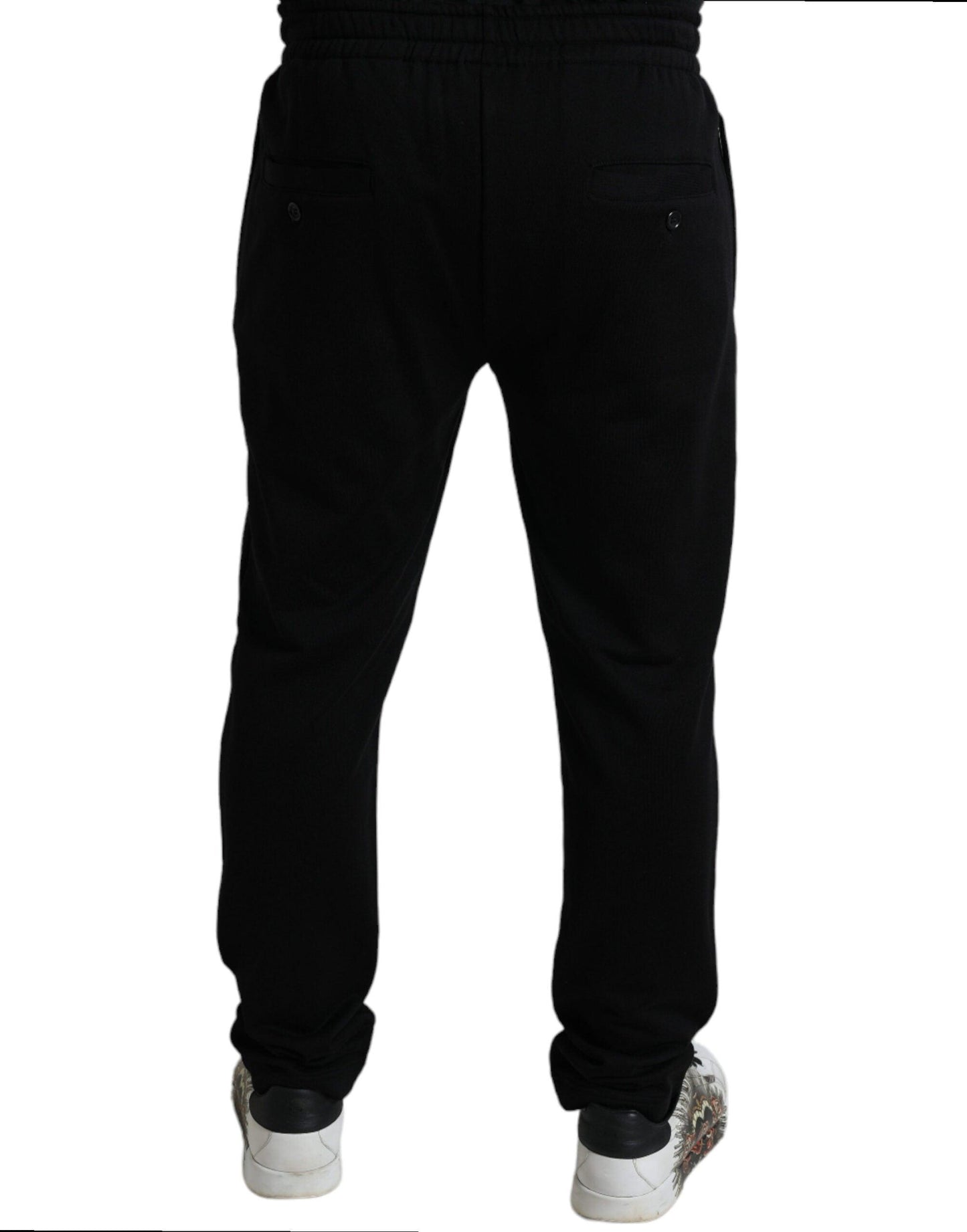 Dolce & Gabbana Elegant Black Cotton Joggers with Logo Embroidery - Arichezz.store