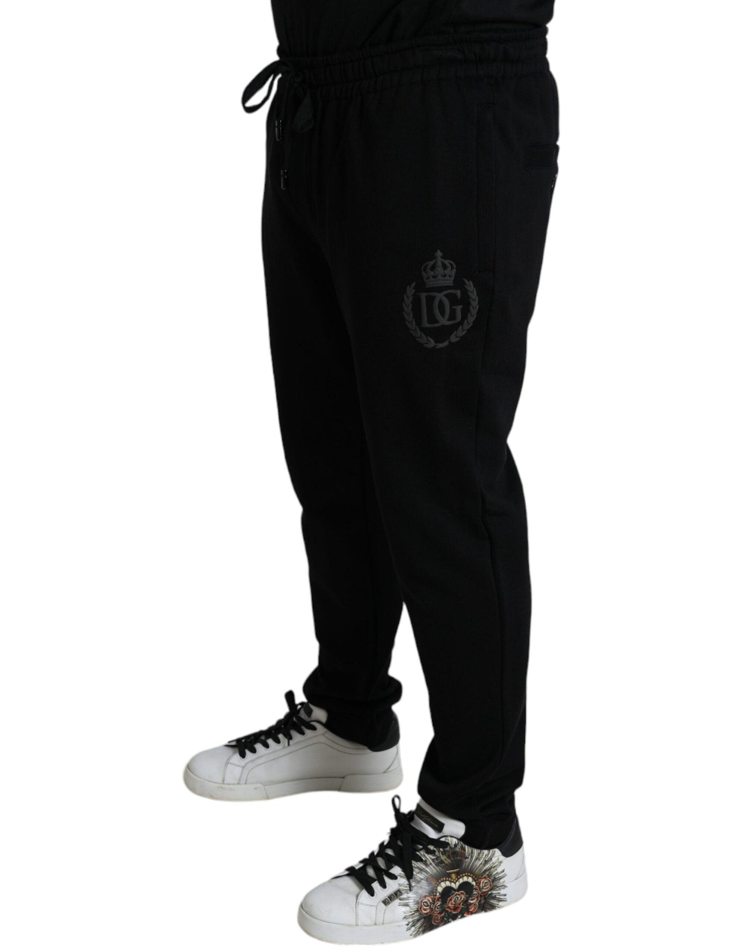 Dolce & Gabbana Elegant Black Cotton Joggers with Logo Embroidery - Arichezz.store