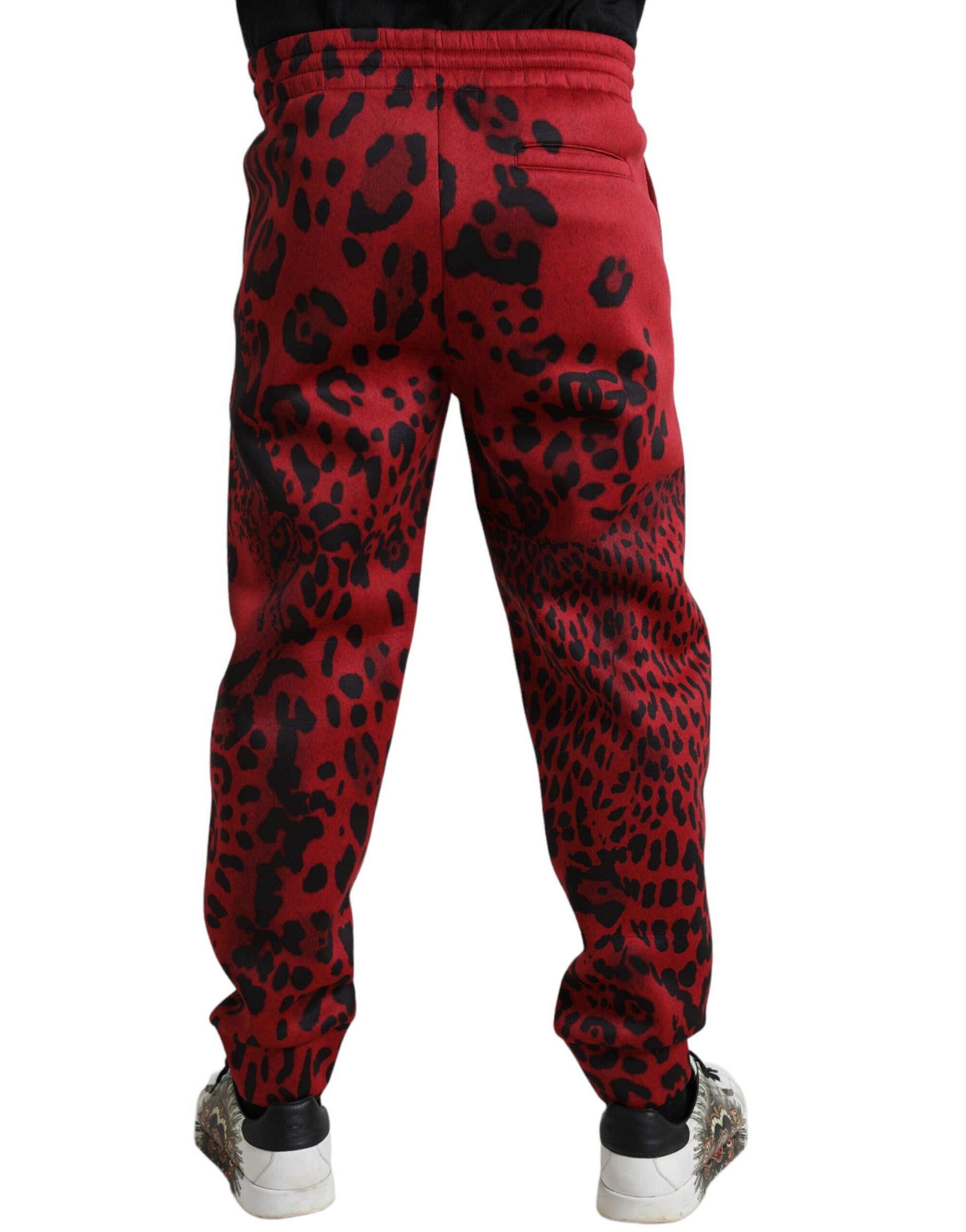 Dolce & Gabbana Elegant Leopard Print Joggers in Red and Black - Arichezz.store