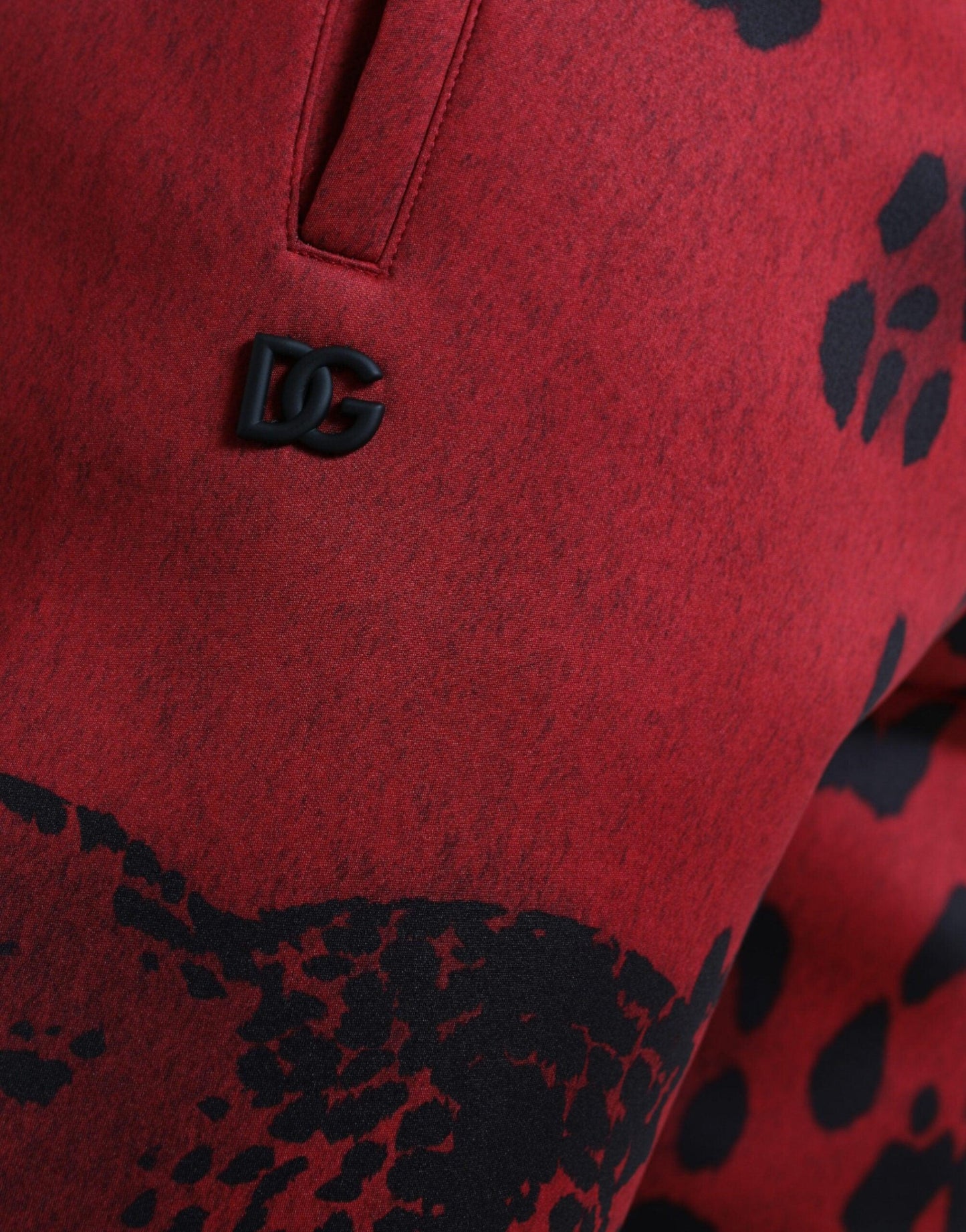 Dolce & Gabbana Elegant Leopard Print Joggers in Red and Black - Arichezz.store