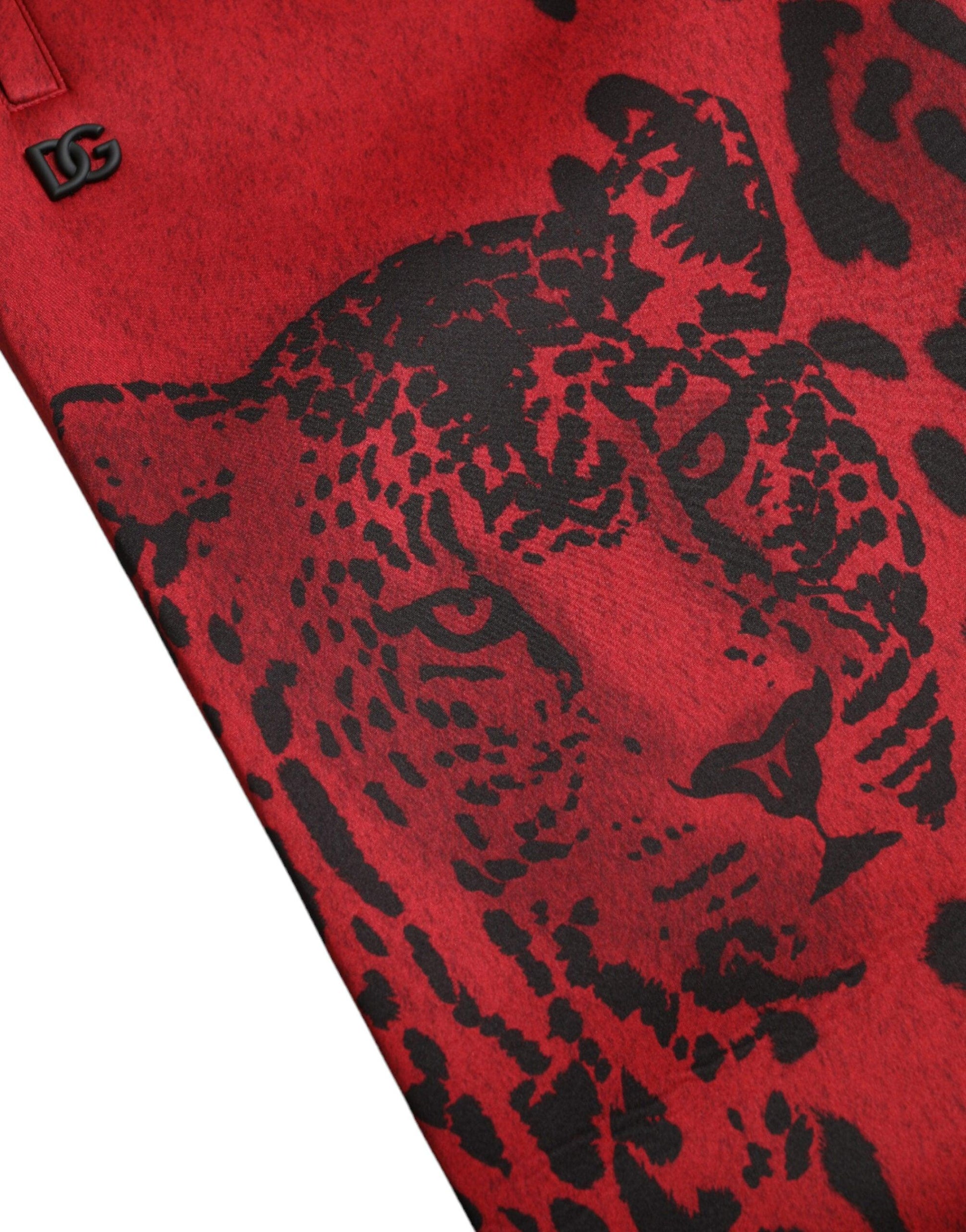 Dolce & Gabbana Elegant Leopard Print Joggers in Red and Black - Arichezz.store