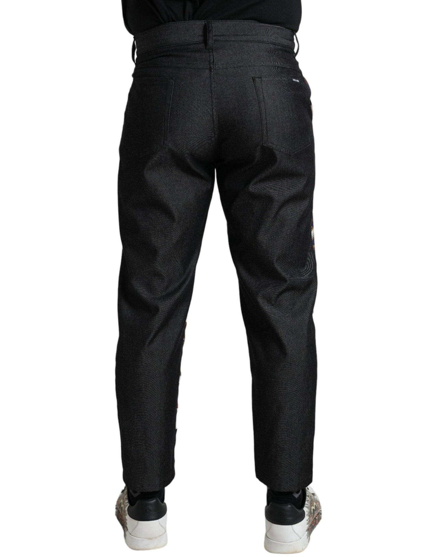 Dolce & Gabbana Elegant Silk Skinny Pants with Heraldic Print - Arichezz.store