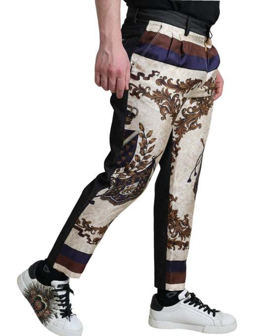 Dolce & Gabbana Elegant Silk Skinny Pants with Heraldic Print - Arichezz.store