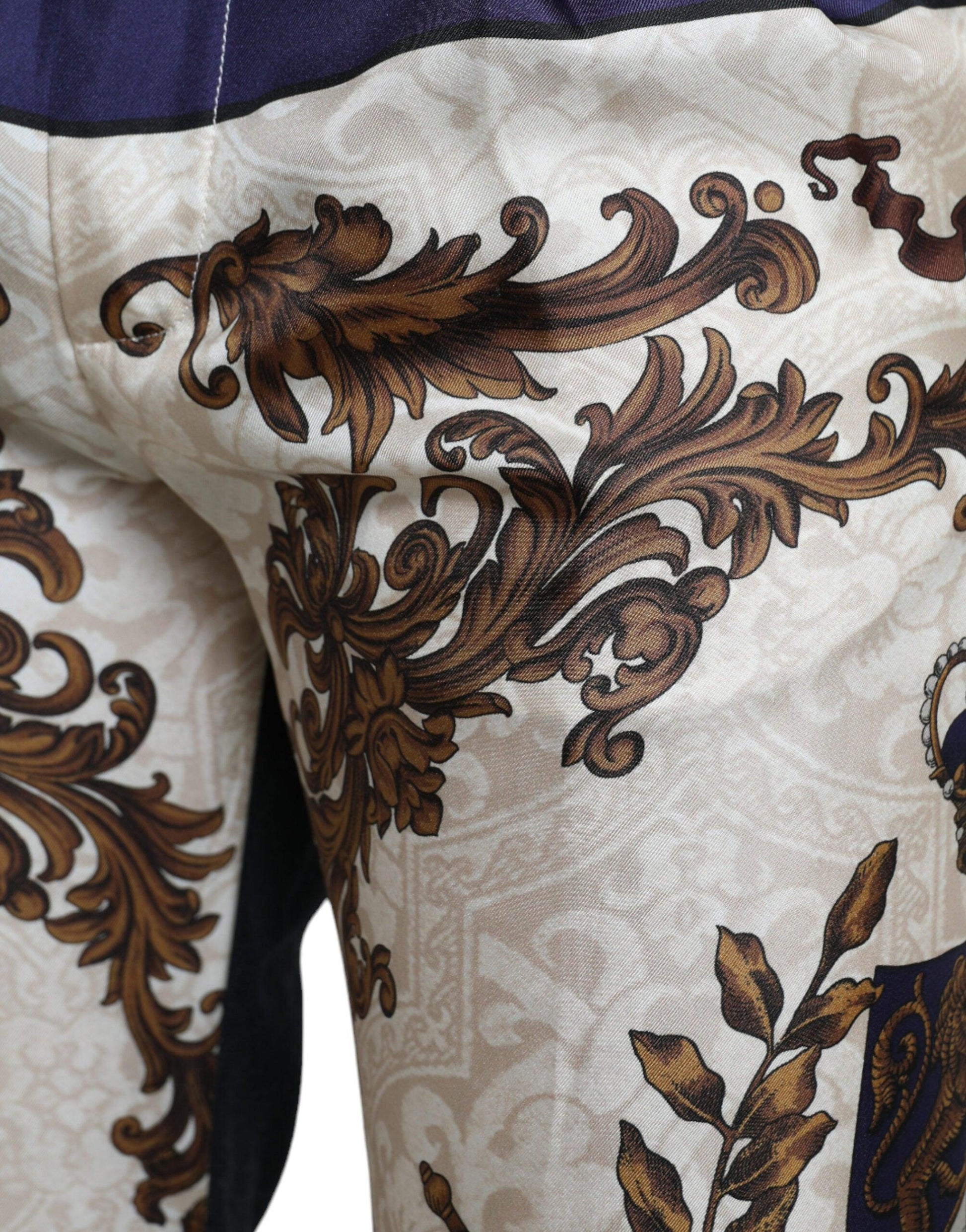 Dolce & Gabbana Elegant Silk Skinny Pants with Heraldic Print - Arichezz.store